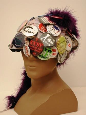 Image of Seattle Raging Grannies hat with activist buttons, ca. 1995