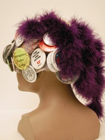 Image of Seattle Raging Grannies hat with activist buttons, ca. 1995