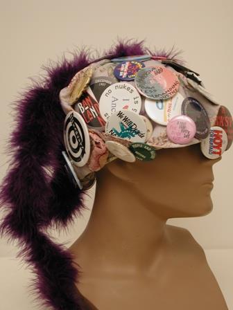 Image of Seattle Raging Grannies hat with activist buttons, ca. 1995