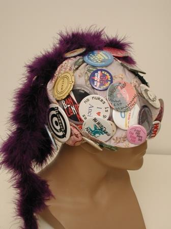 Image of Seattle Raging Grannies hat with activist buttons, ca. 1995