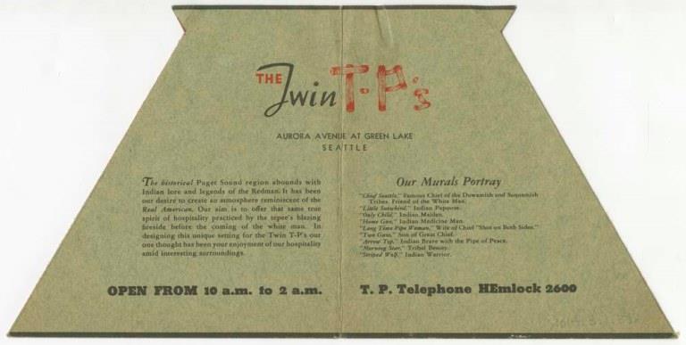 Image of Twin T-P's menu, circa 1938