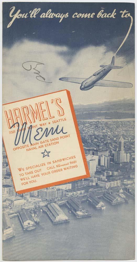 Image of Harmel's menu, circa 1941