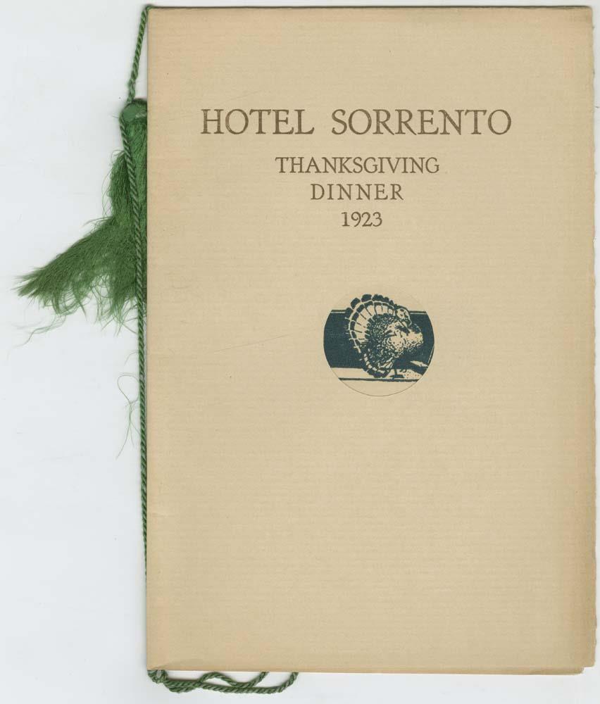 Image of Hotel Sorrento Thanksgiving Dinner menu, 1923