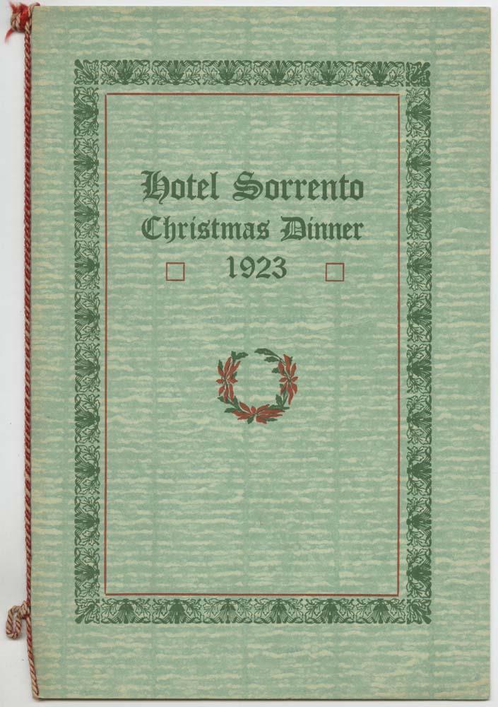 Image of Hotel Sorrento Christmas Dinner menu, 1923