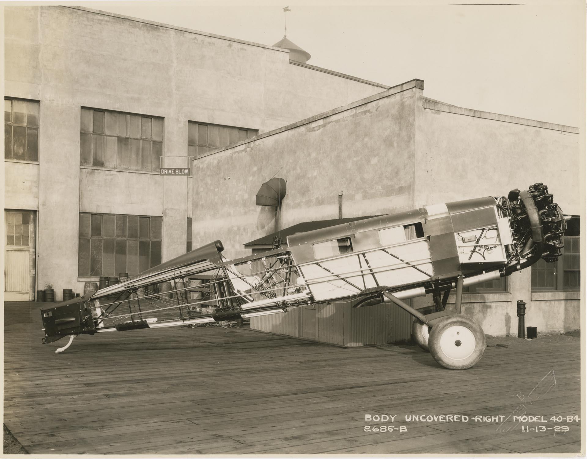 Image of Boeing Model 40-B4 with body uncovered at Boeing plant, Seattle, November 13, 1929