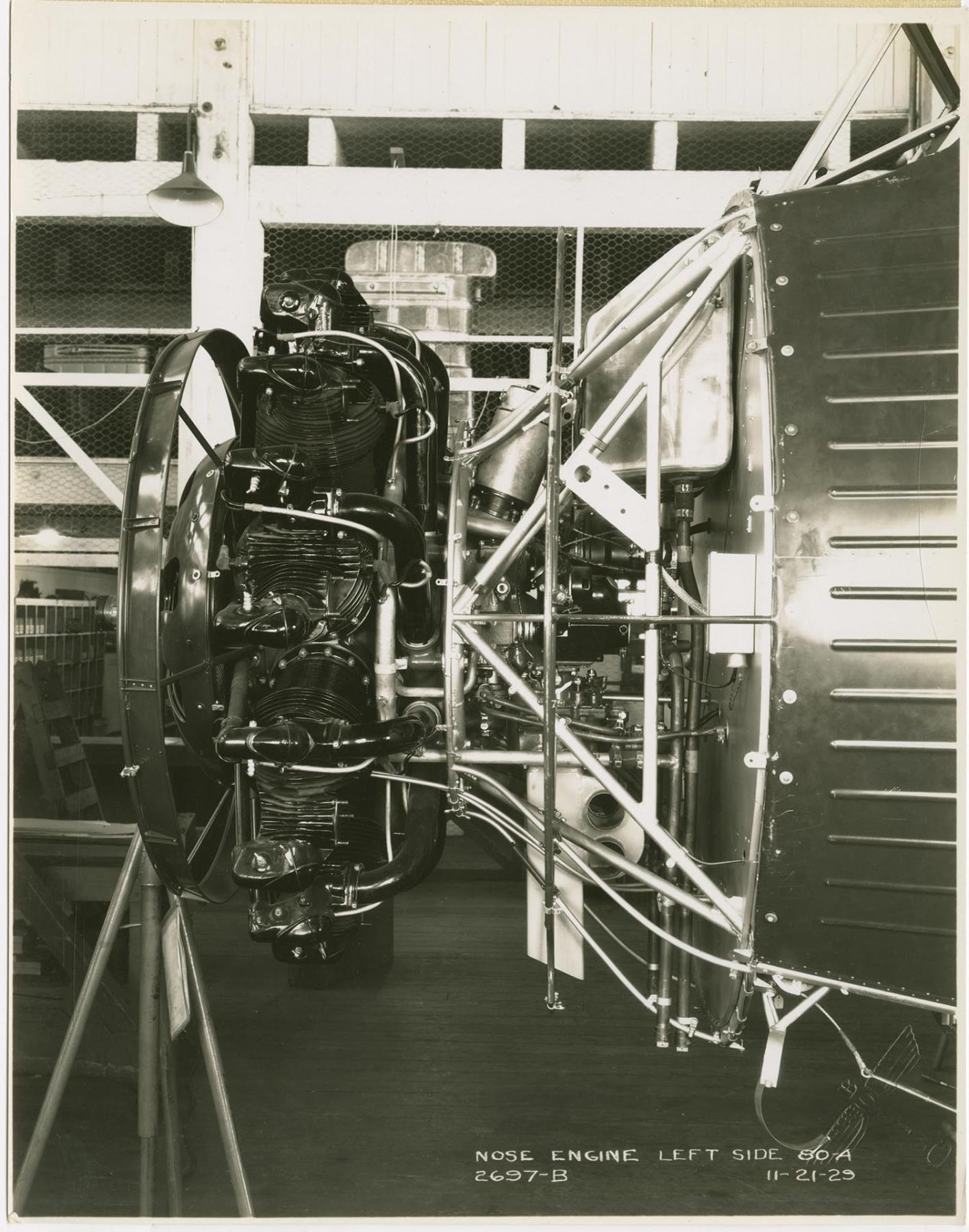 Image of Boeing Model 80-A nose engine at Boeing plant, Seattle, November 21, 1929