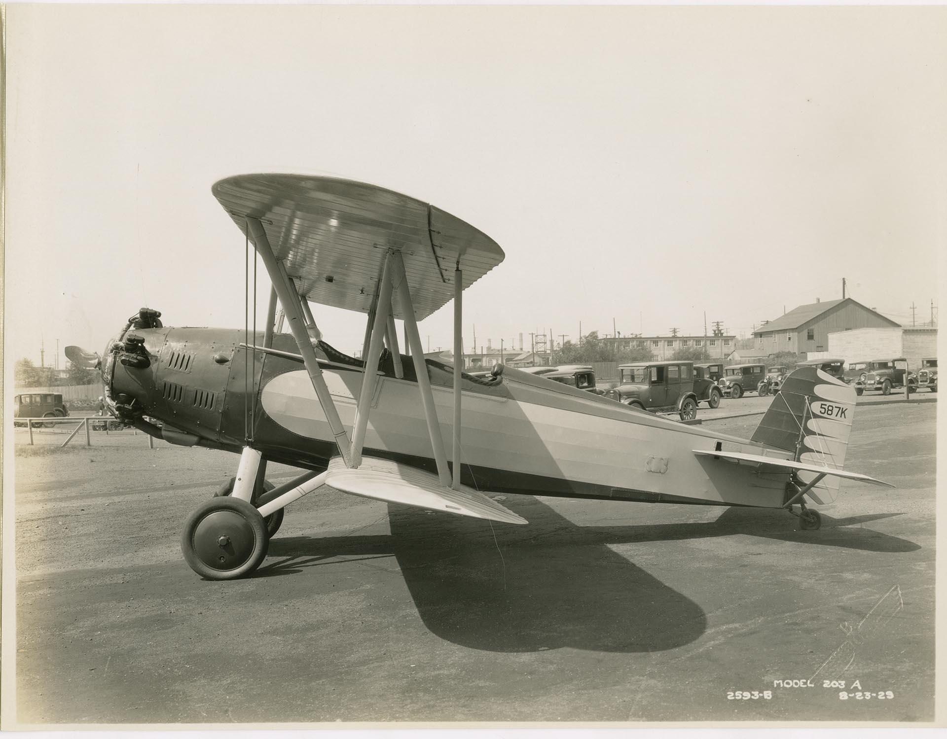 Image of Boeing Model 203A biplane at Boeing plant, Seattle, August 23, 1929