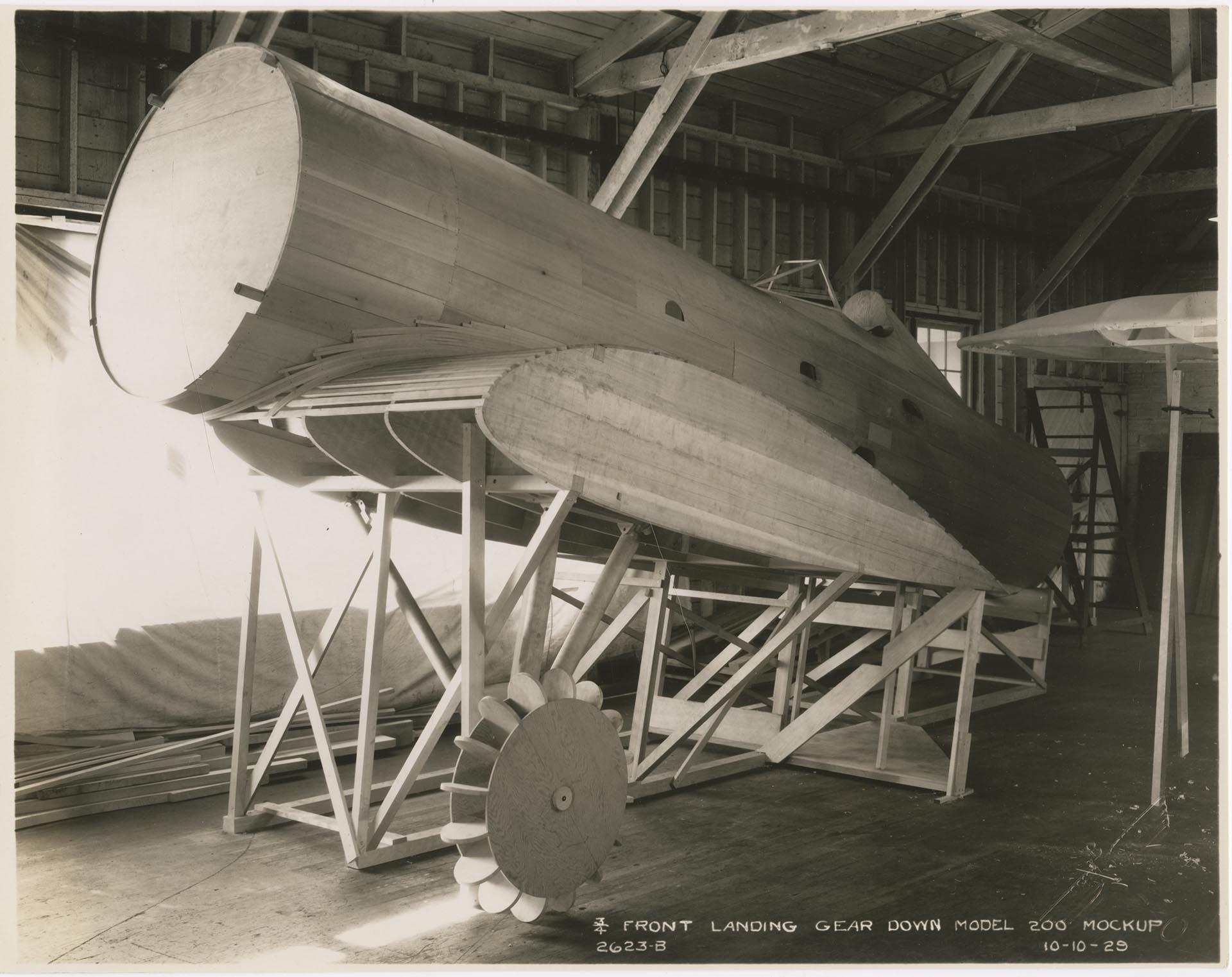 Image of Mock-up of Boeing Model 200 with landing gear at Boeing plant, Seattle, October 10, 1929