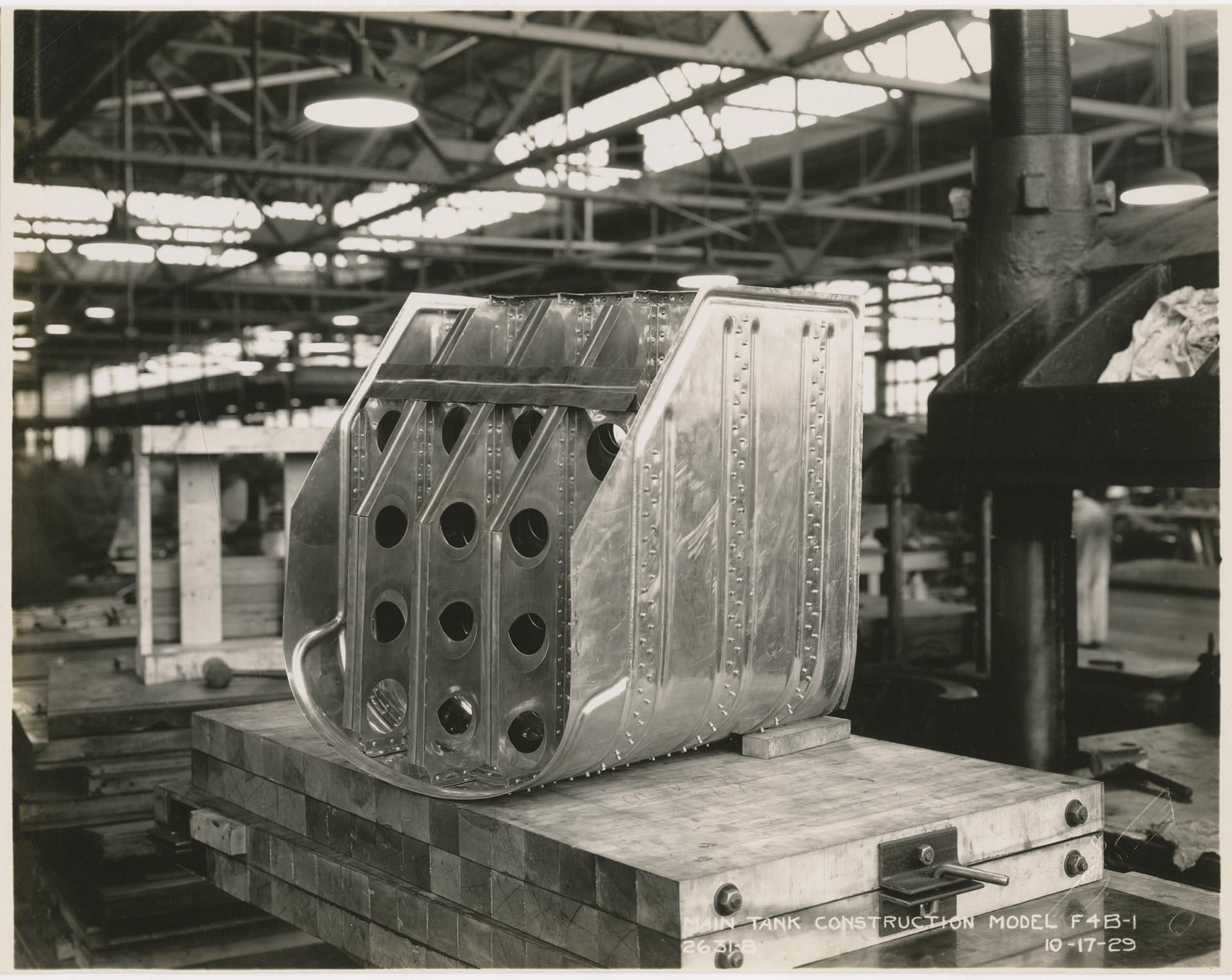Image of Construction model for main tank of Boeing Model F4 B-1 airplane at Boeing plant, Seattle, October 17, 1929