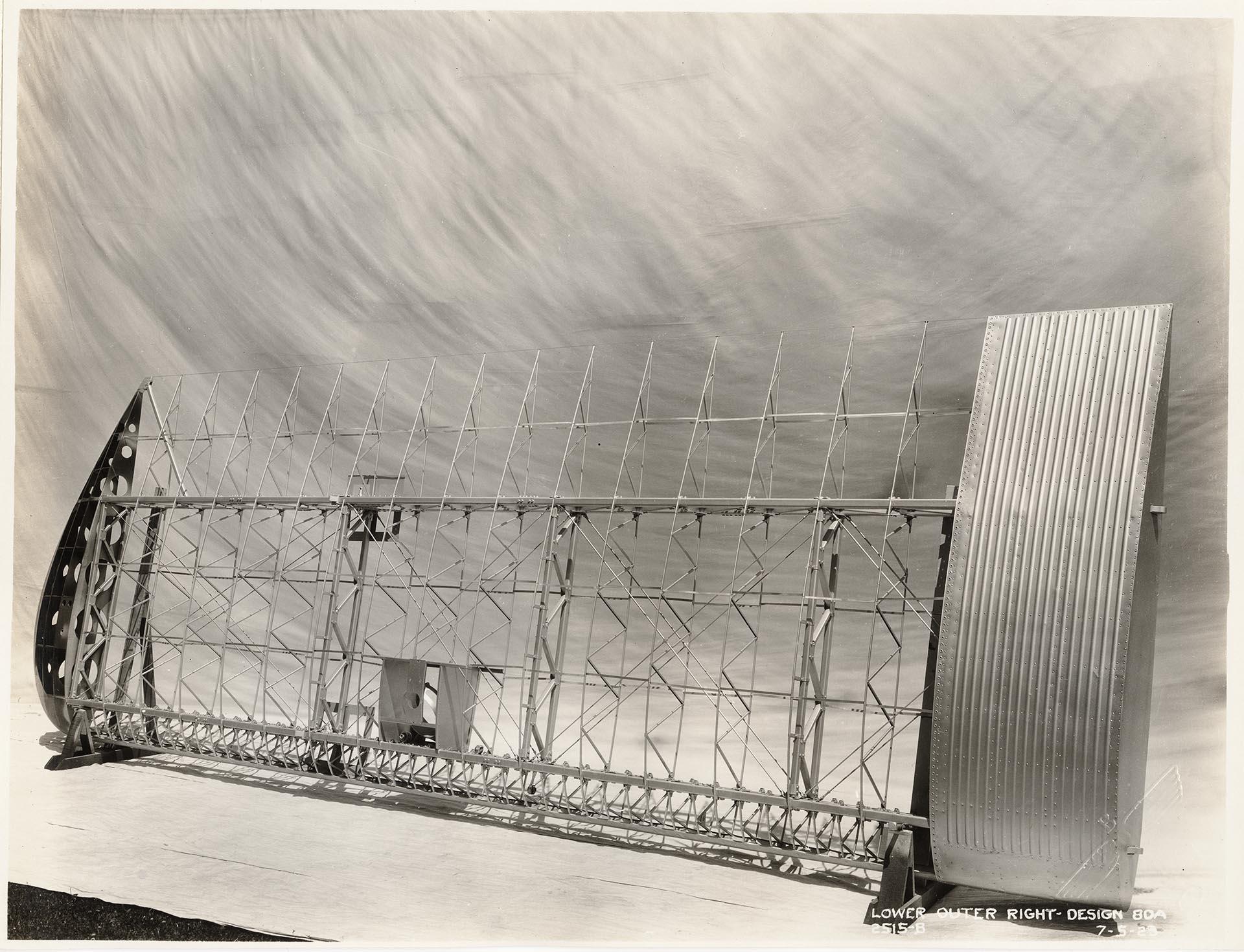 Image of Frame for lower wing of Boeing Model 80A airplane at Boeing plant, Seattle,  July 5, 1929