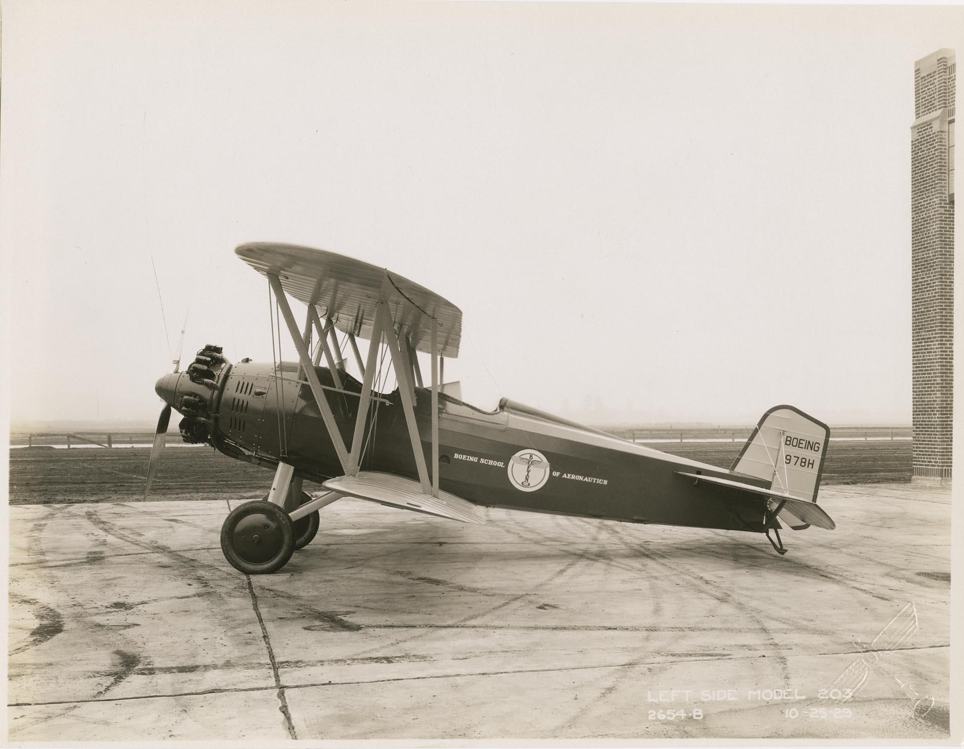 Image of Boeing model 203 biplane at Boeing plant, Seattle, October 25, 1929