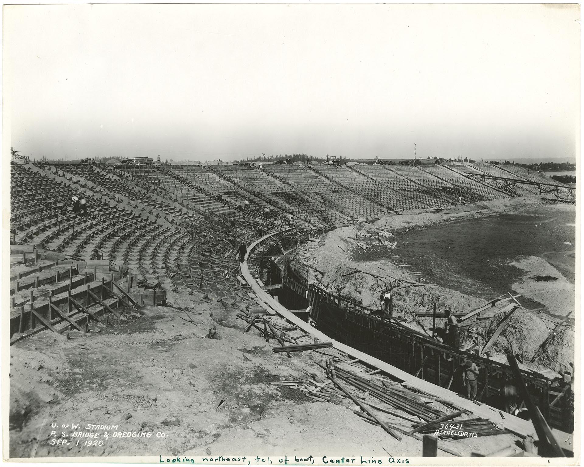 Image of Husky Stadium bleachers under construction, Seattle, September 1, 1920