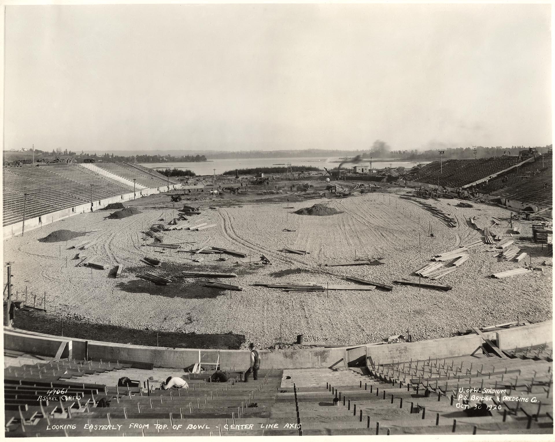 Image of Construction of Husky Stadium on University of Washington campus, Seattle, October 30, 1920