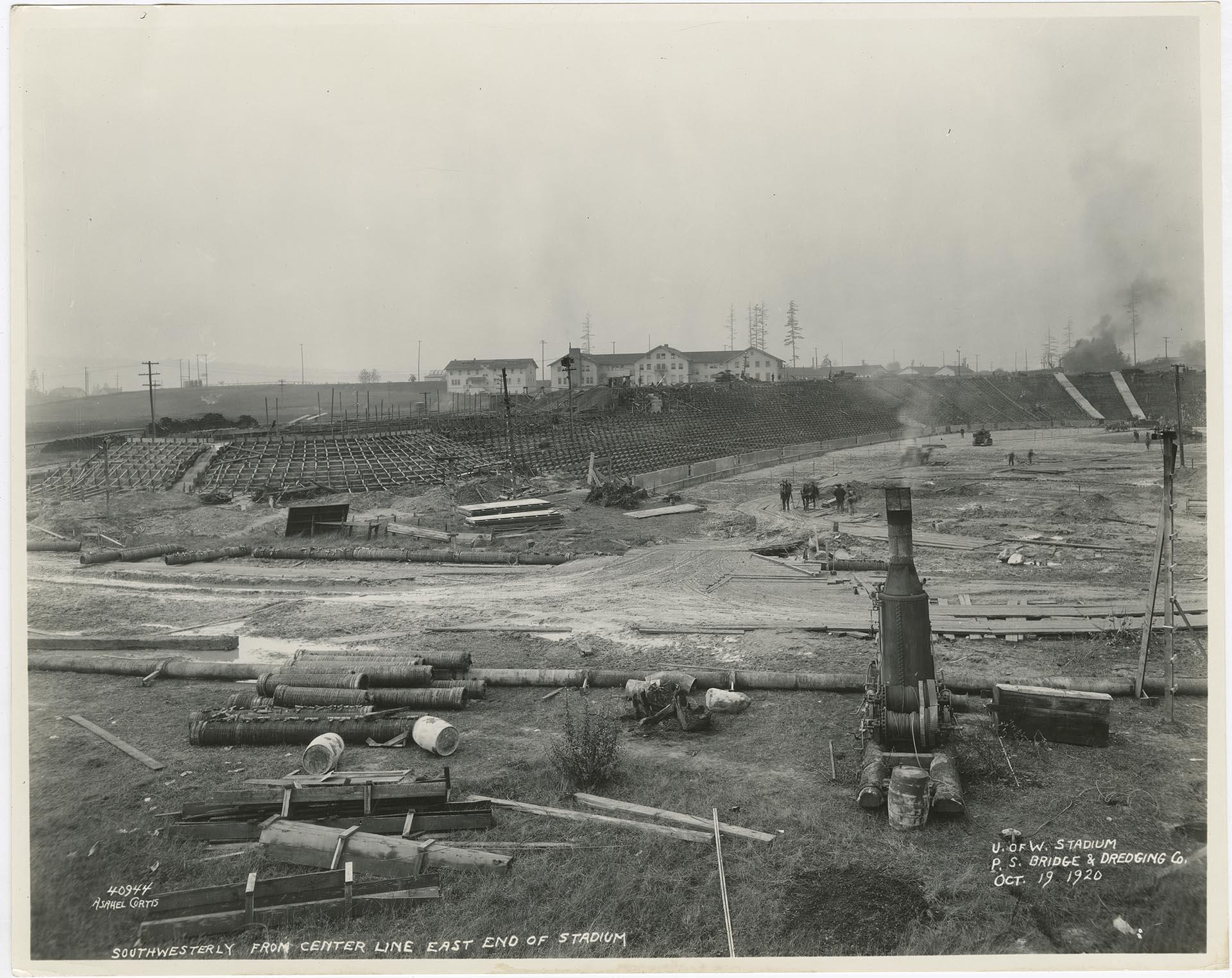 Image of Construction of Husky Stadium on University of Washington campus, Seattle, October 19, 1920