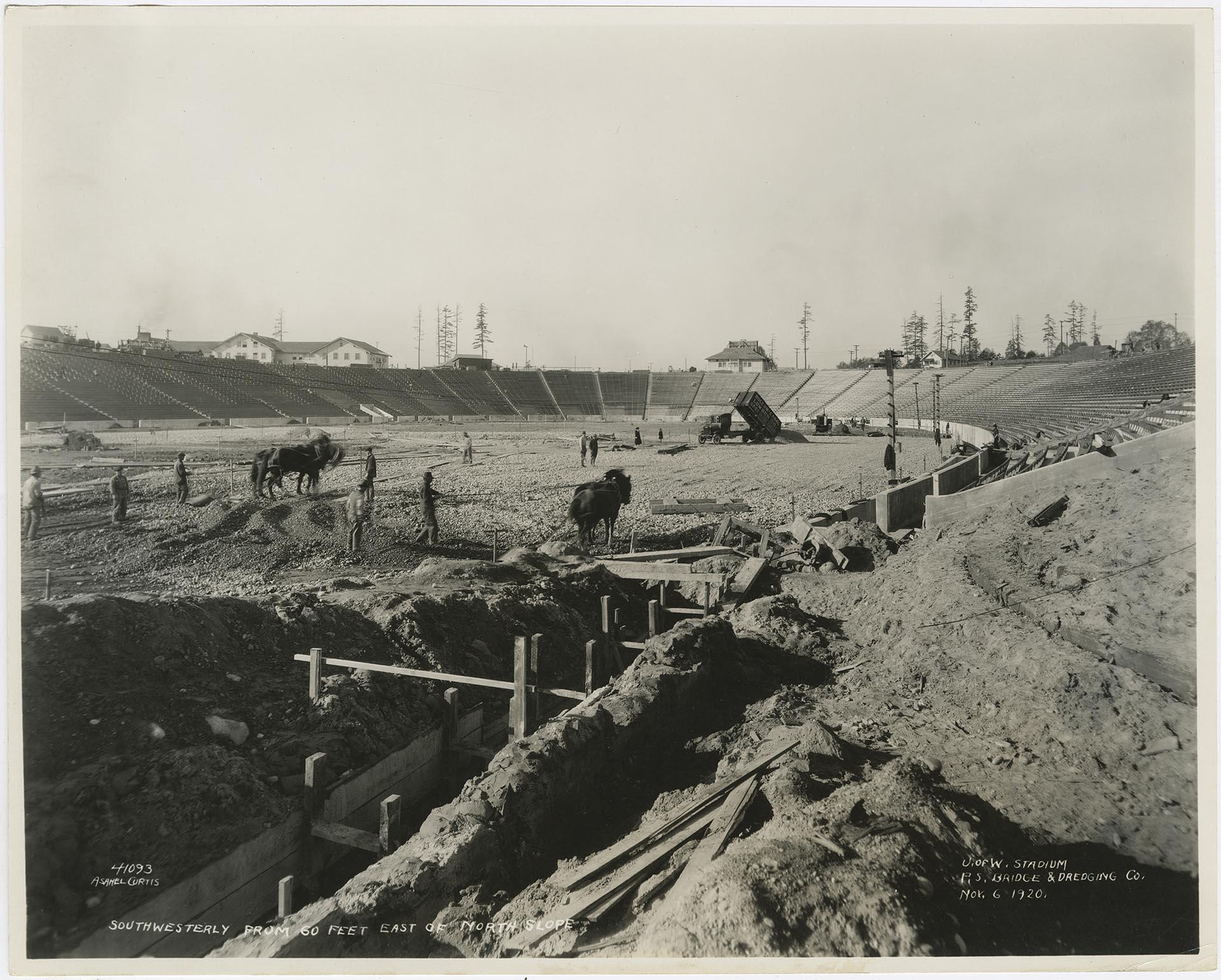 Image of Construction of Husky Stadium on University of Washington campus, Seattle, November 6, 1920
