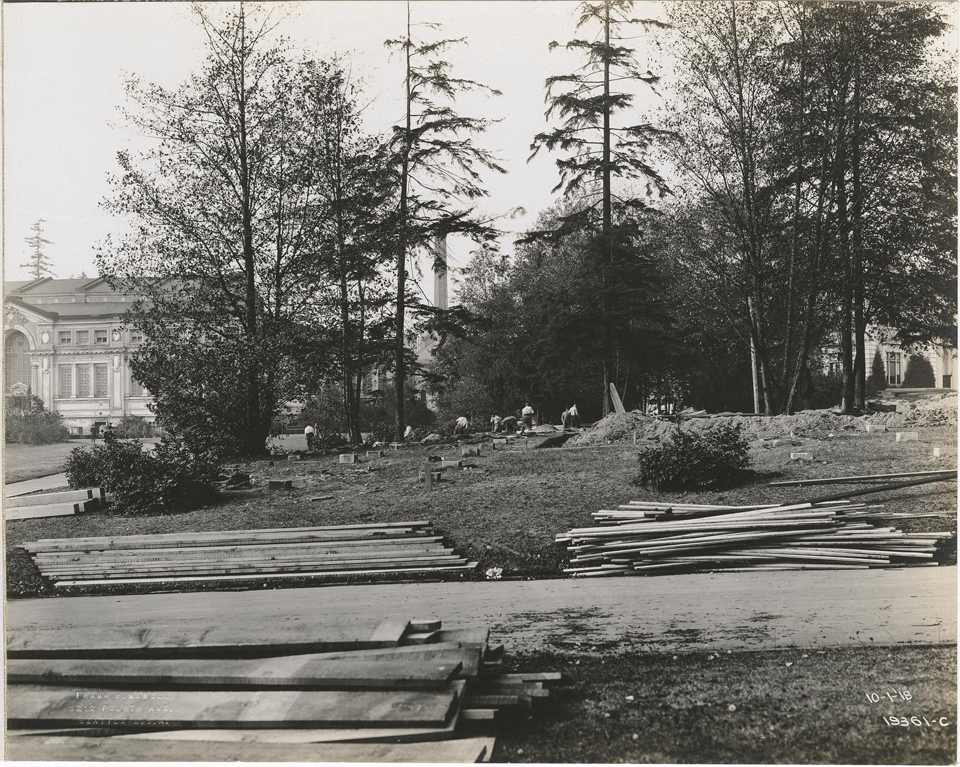Image of Naval Training Station construction on University of Washington campus, Seattle, October 1, 1918
