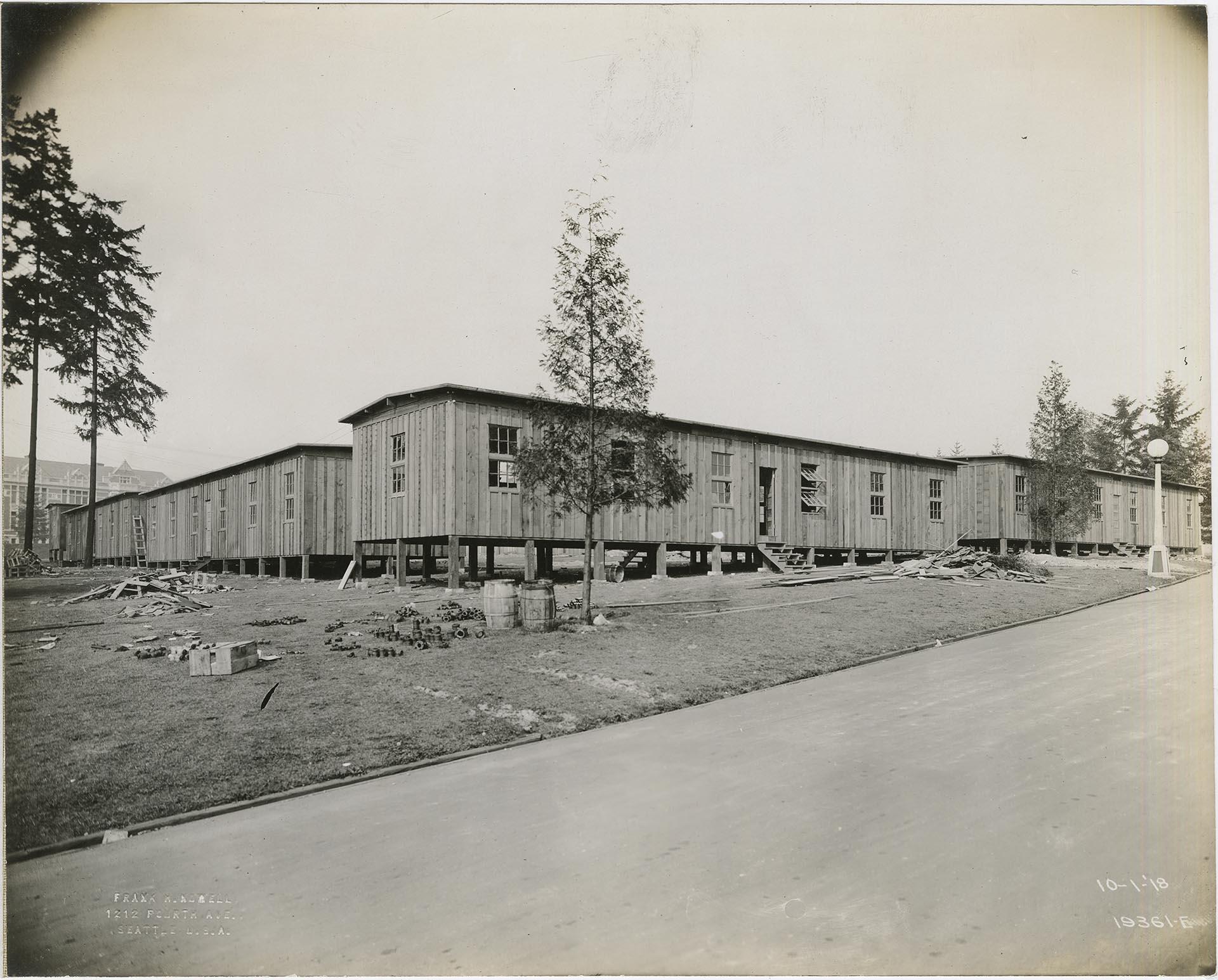 Image of Naval Training Station barracks on University of Washington campus, Seattle, October 1, 1918