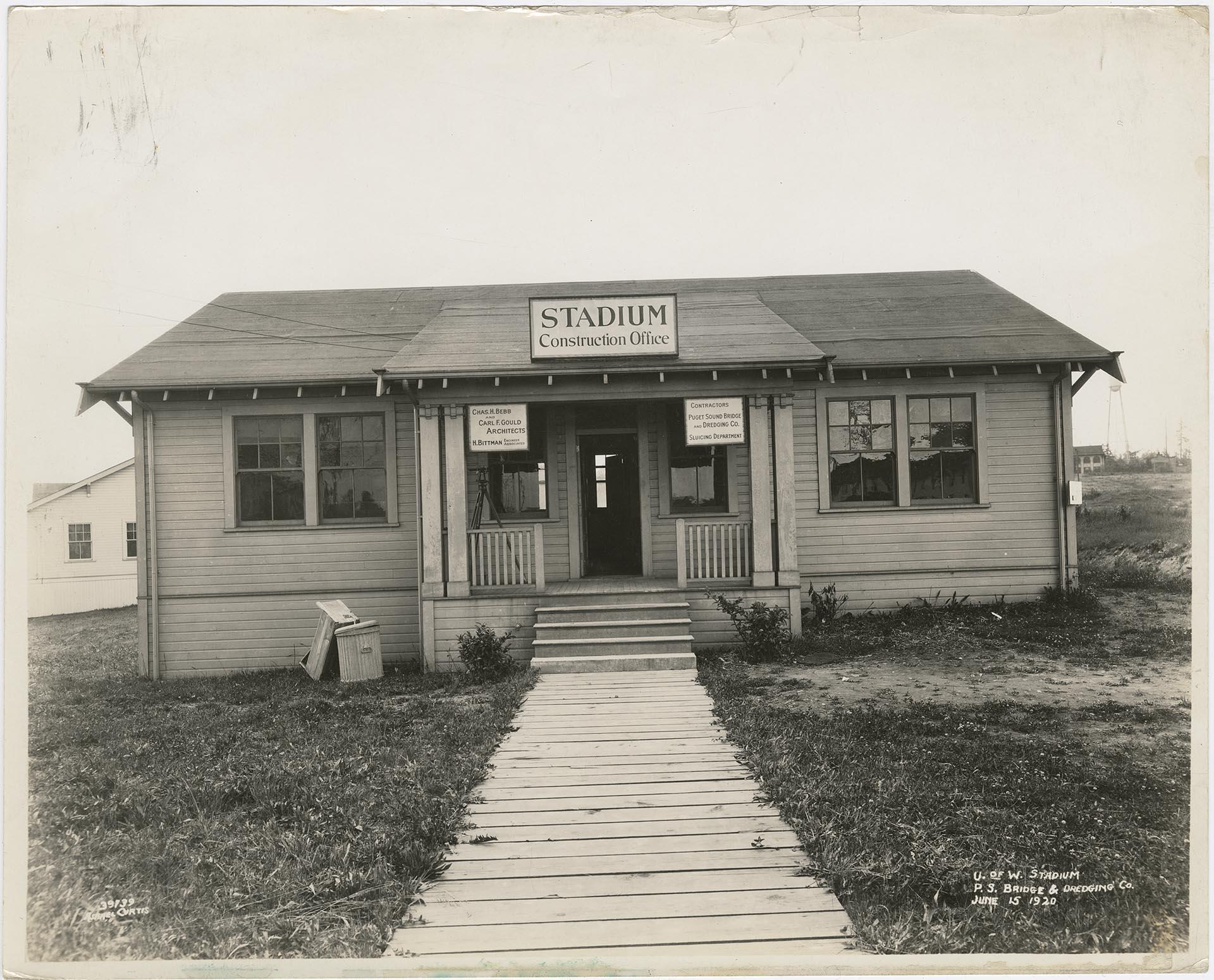 Image of Stadium Construction Office on University of Washington campus, Seattle, June 15, 1920