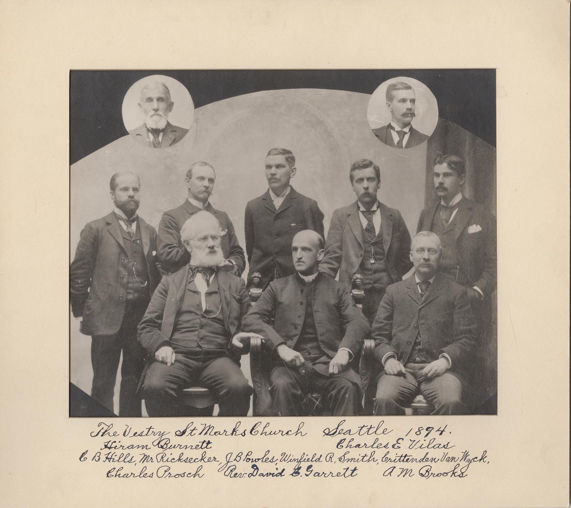 Image of Church leaders posing together at St. Mark's Church, Seattle, 1894