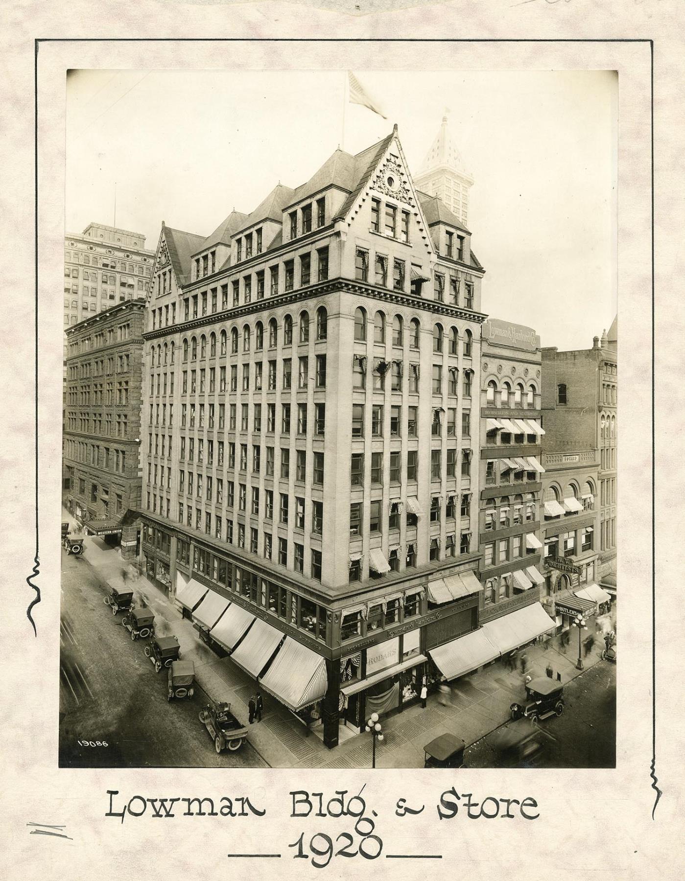Image of Exterior of Lowman & Hanford Co. building at 107 Cherry Street, Seattle, 1920