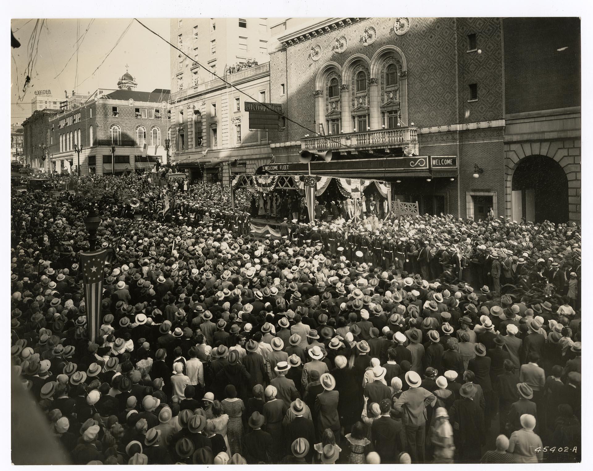 Image of Ticker-tape parade for Helene Madison on University Street between 4th and 5th Avenues, Seattle, August 26, 1932