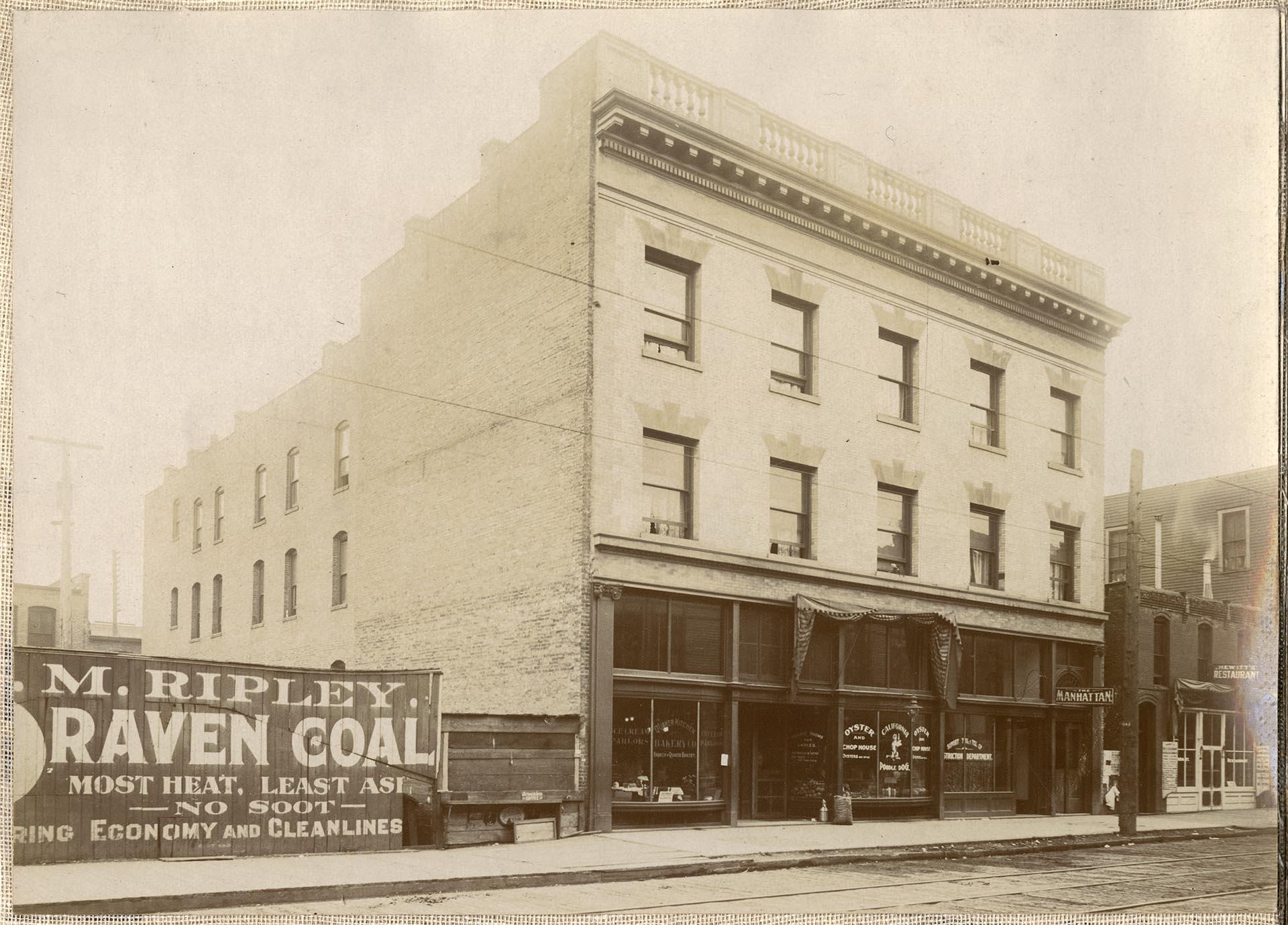 Image of West side of 3rd Ave., between Union St. and Pike St., Seattle, circa 1902