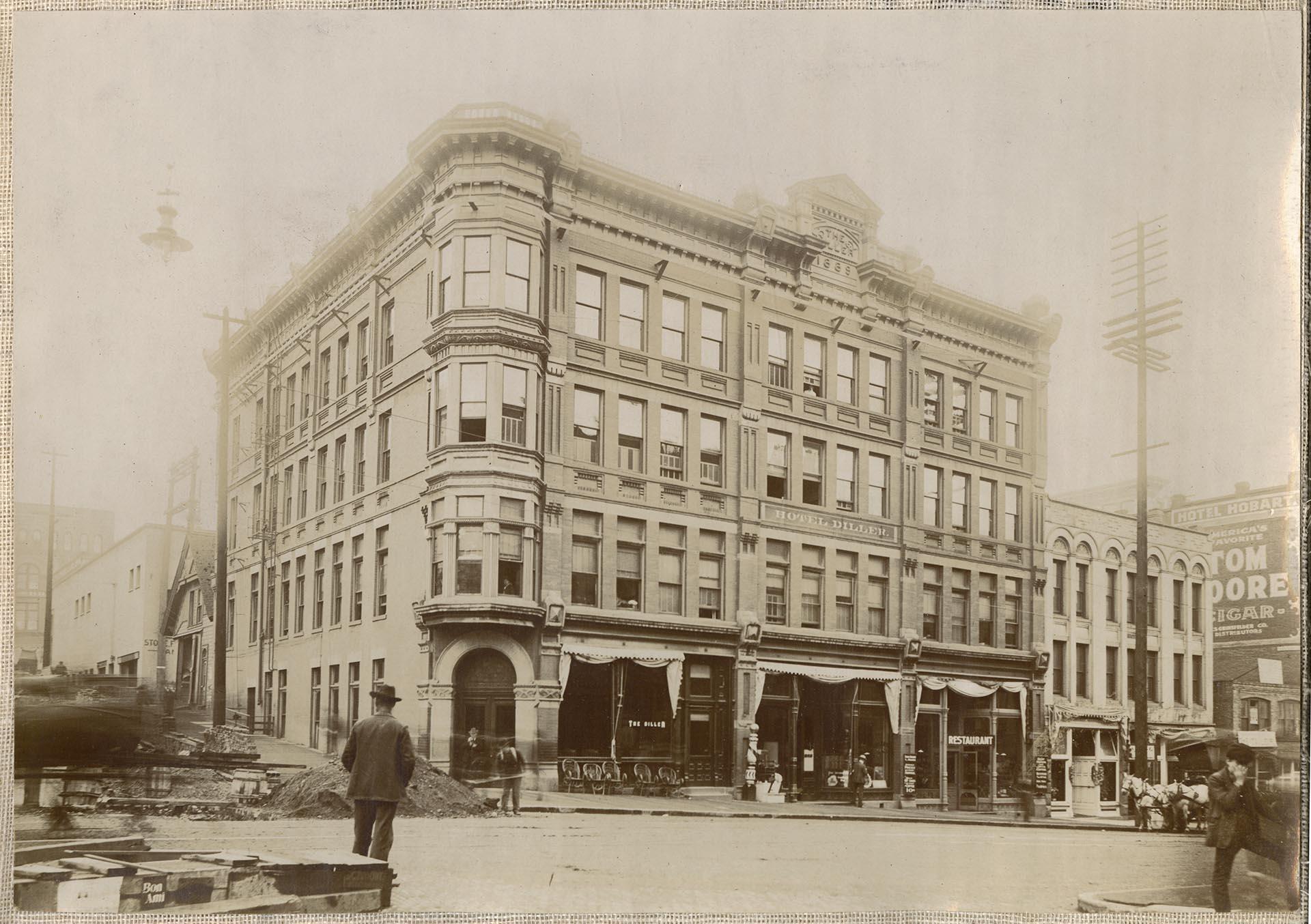 Image of Hotel Diller, 1st Ave. and University St., Seattle, circa 1903