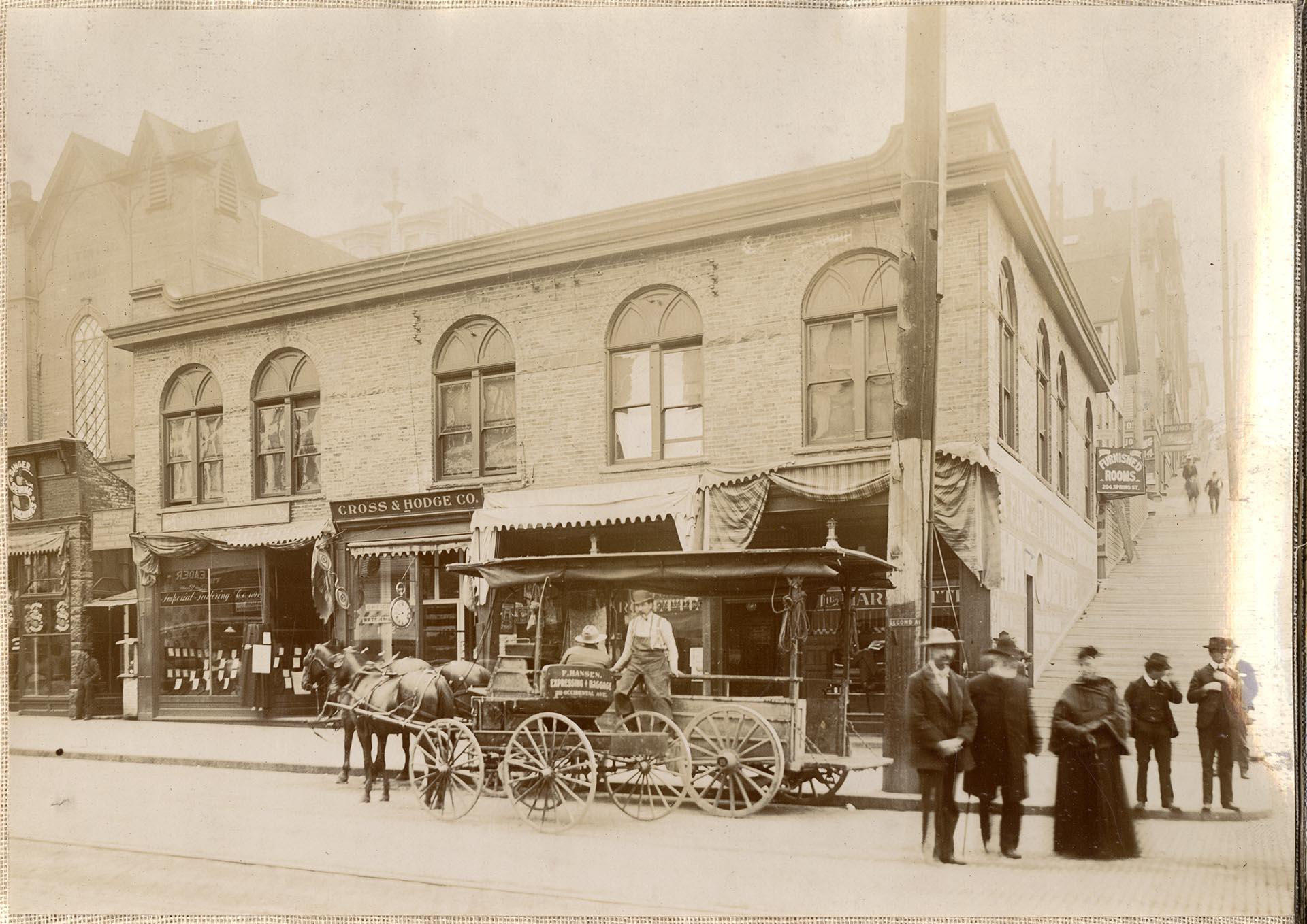 Image of Corner of 2nd Ave. and Spring St., Seattle, circa 1907