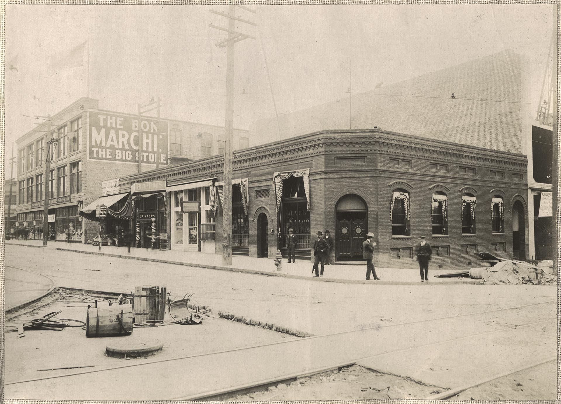 Image of Corner of 1st Ave. and Pike St., Seattle, circa 1899