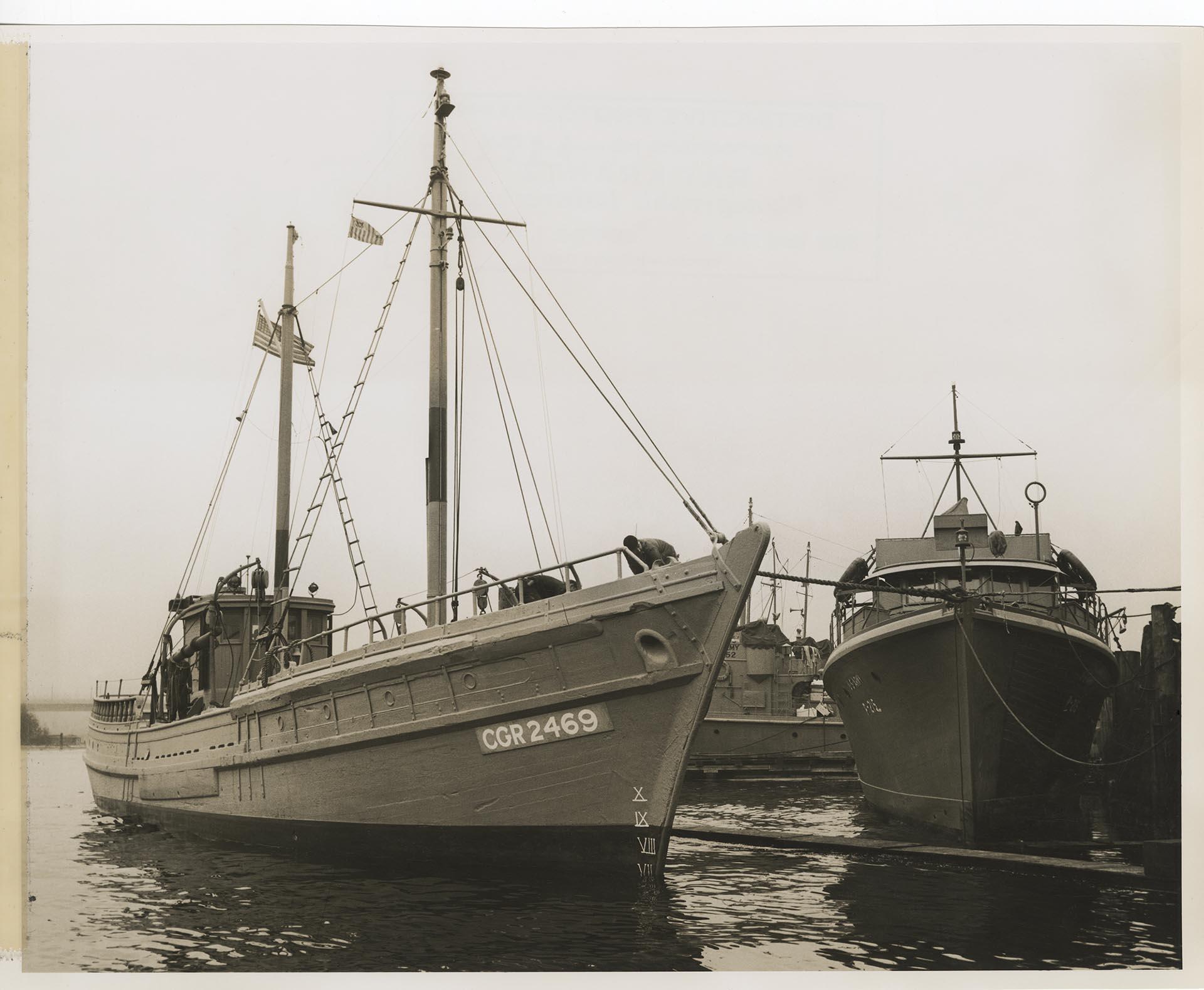 Image of Pilot boat CGR-2469 in the water at the Olson & Winge Marine Works, Seattle, 1944