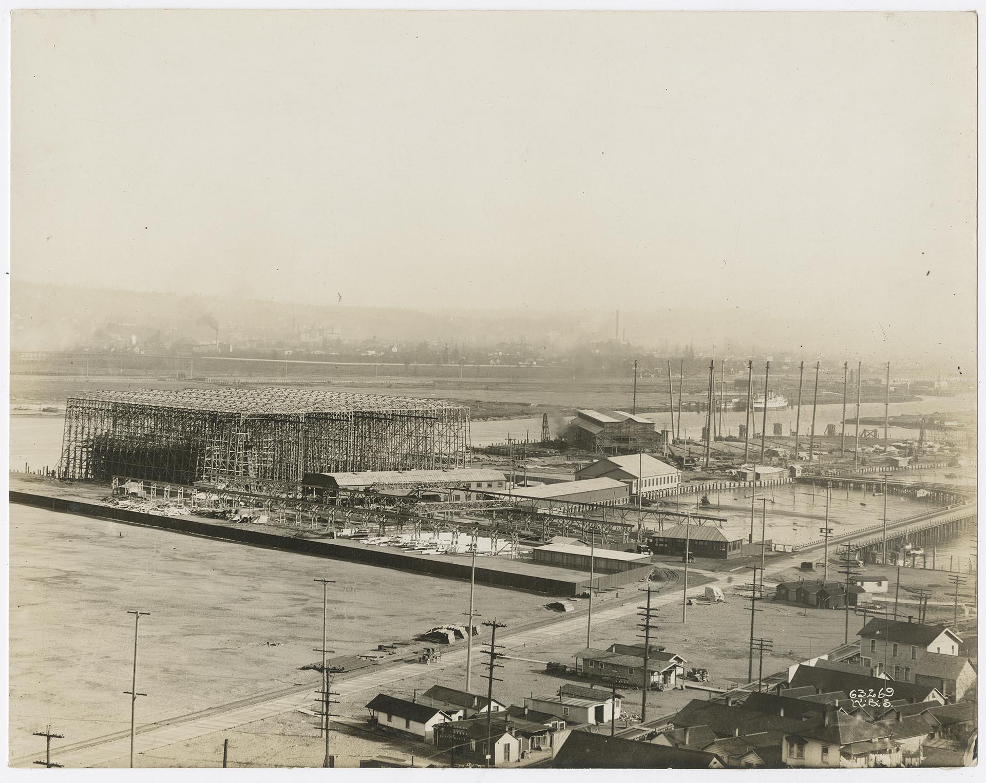 Image of Elliott Bay Shipbuilding Company on Harbor Island, Seattle, circa 1918
