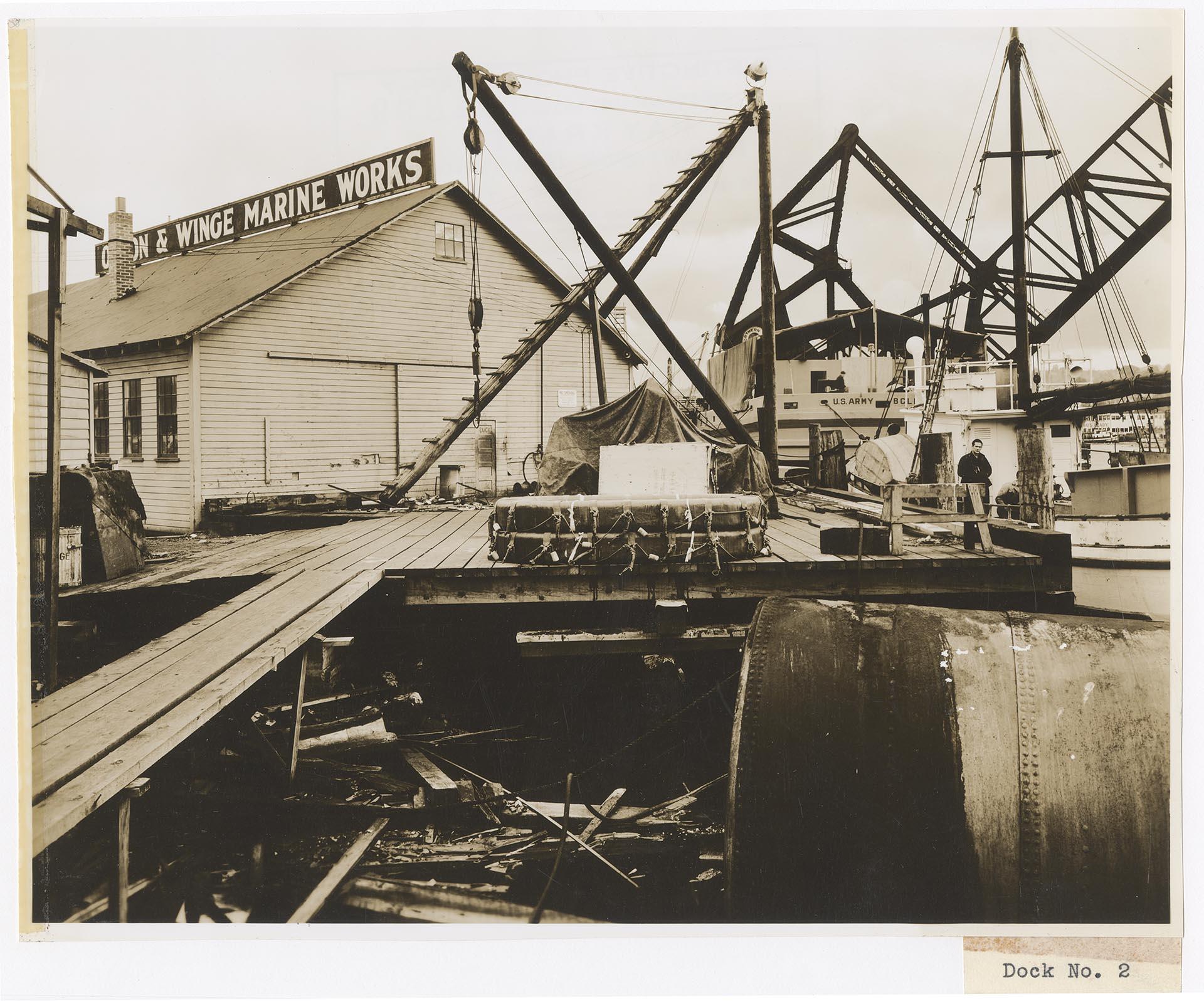 Image of Dock No. 2 at the Olson & Winge Marine Works yard, Seattle, 1943