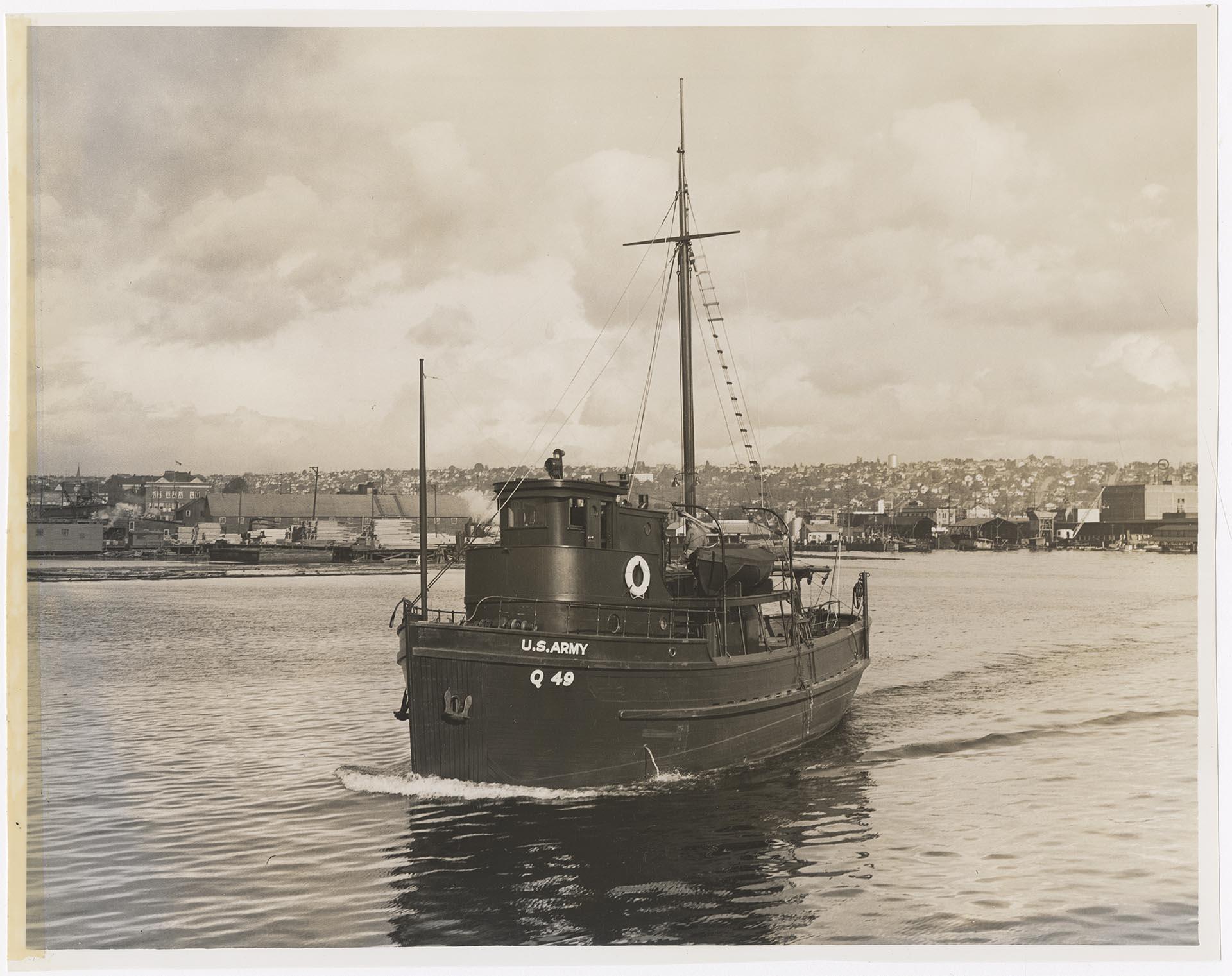 Image of Ship Q-49 on the Lake Washington Ship Canal, Seattle, 1941