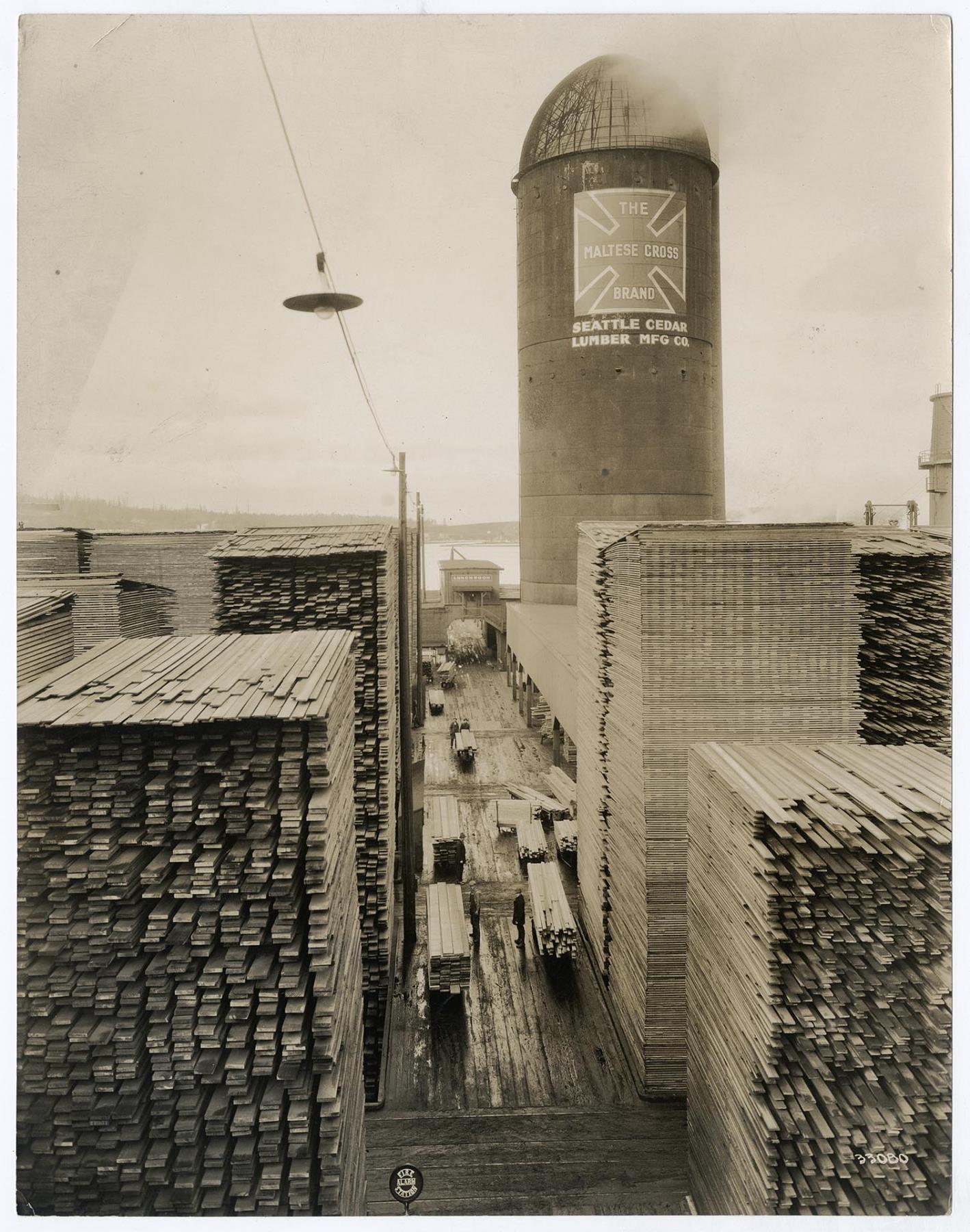 Image of Cedar drying stacks at Seattle Cedar Lumber Mfg. Co., Salmon Bay, Seattle, circa 1925