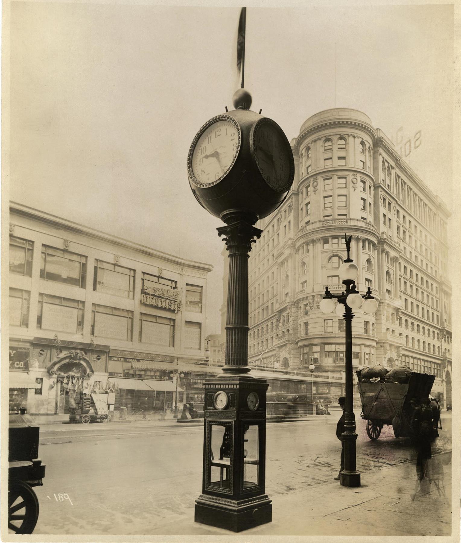 Image of Joseph Mayer & Brothers Co. street clock, Market Street, San Francisco, circa 1920