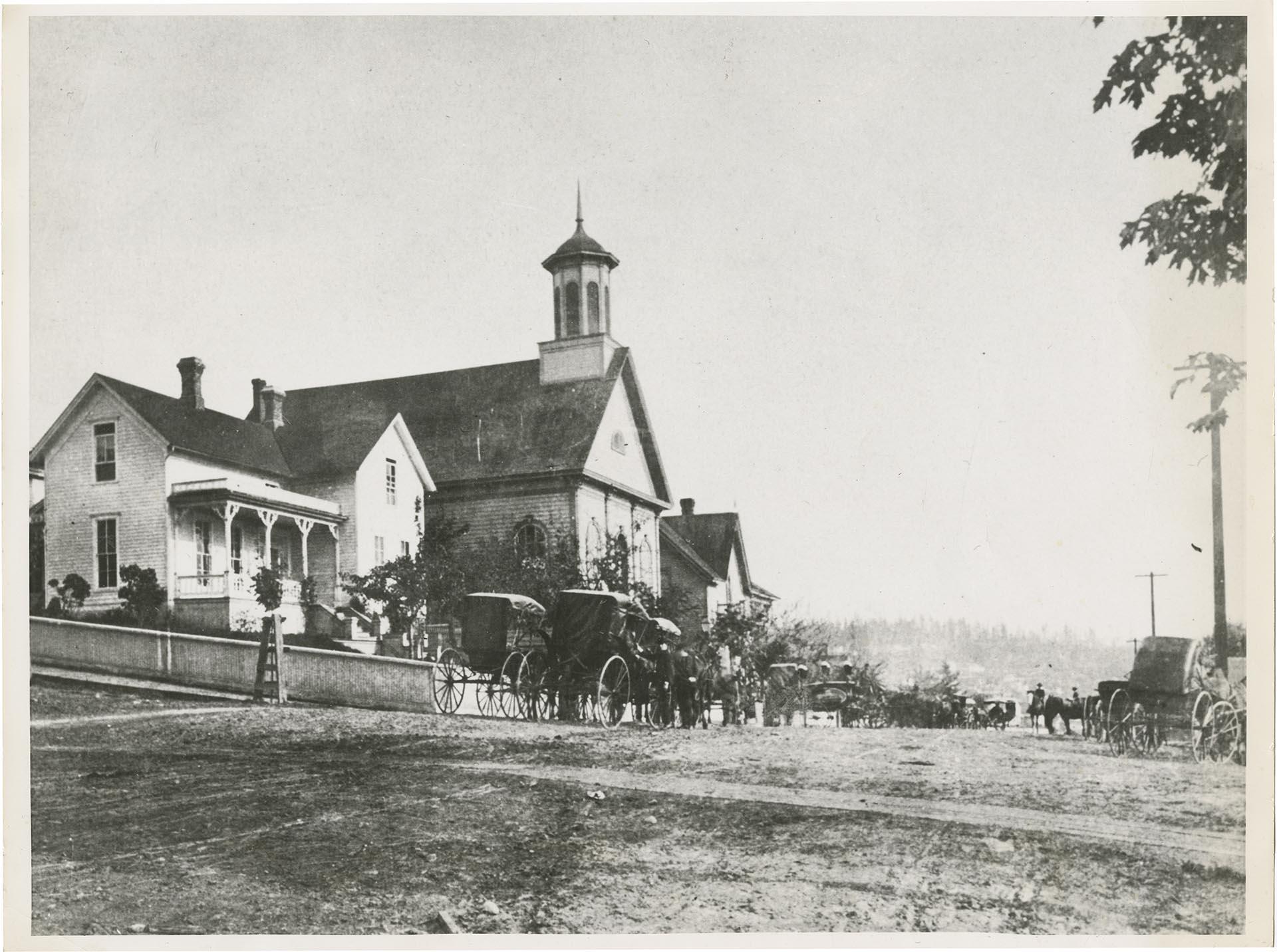 Image of Original building of First Baptist Church, Seattle, circa 1895
