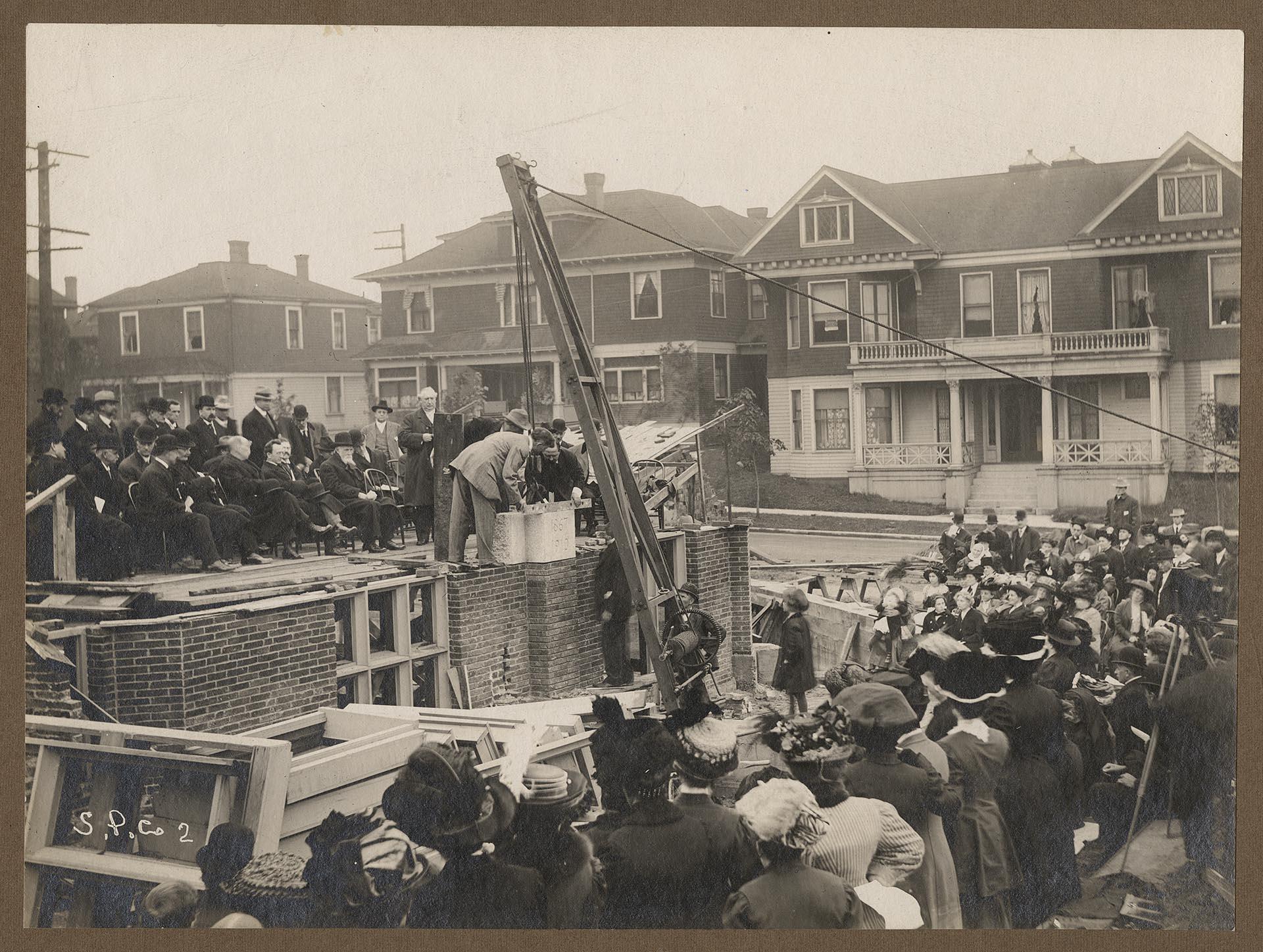 Image of Construction of First Baptist Church's second building, Seattle, October 12, 1910