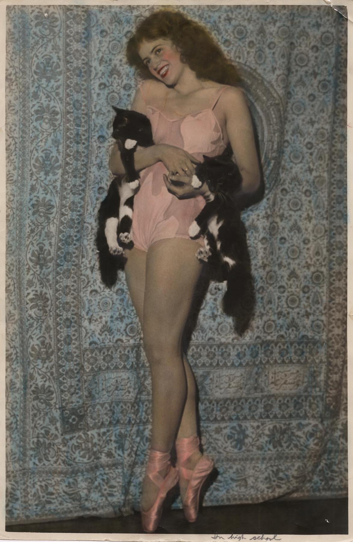 Image of Bessie Hall Dempsey in costume holding two cats, Seattle, circa 1920<br />Walters Studio , Seattle