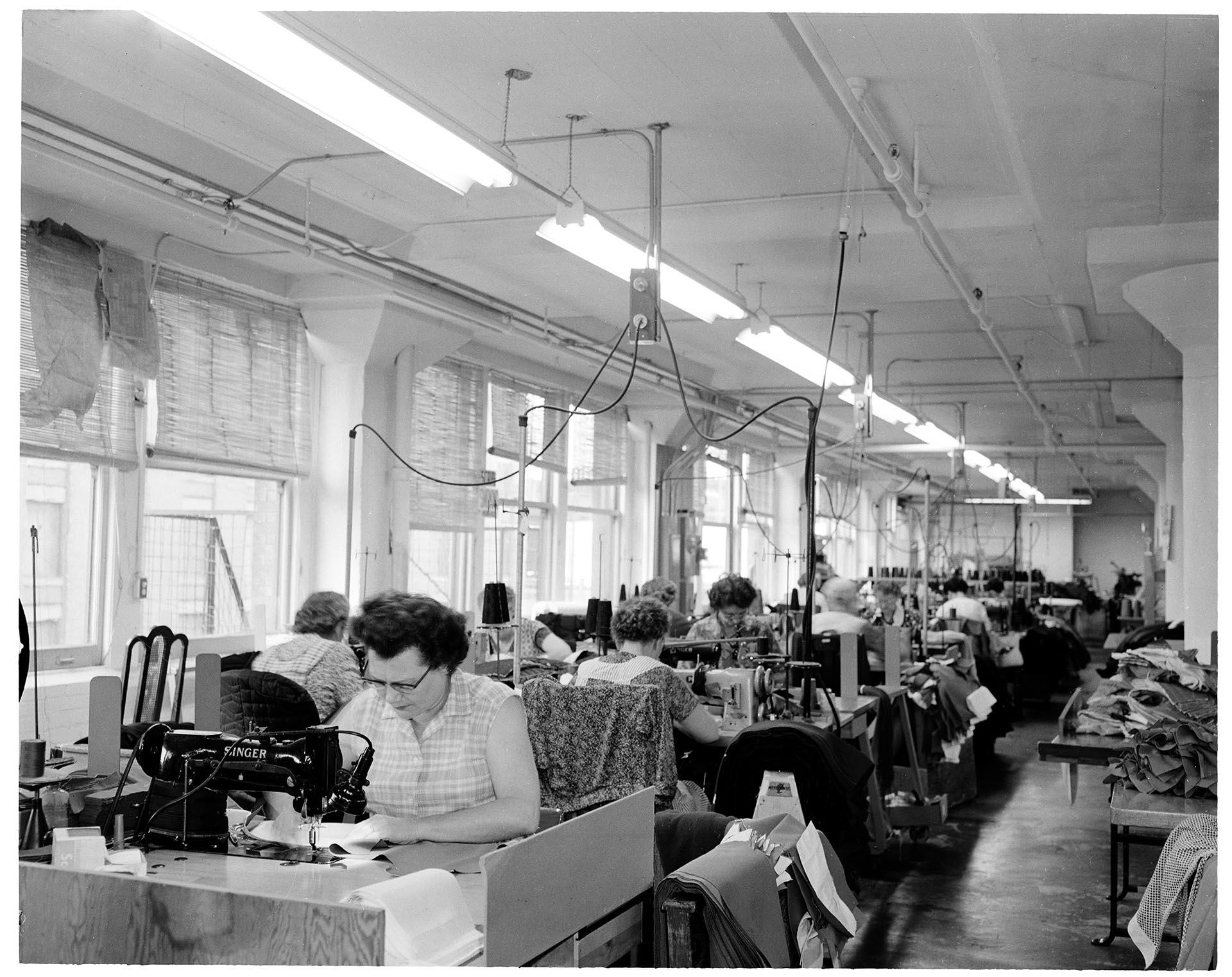 Image of Seamstresses sewing skiwear at Roffe, Inc., Seattle, circa 1960