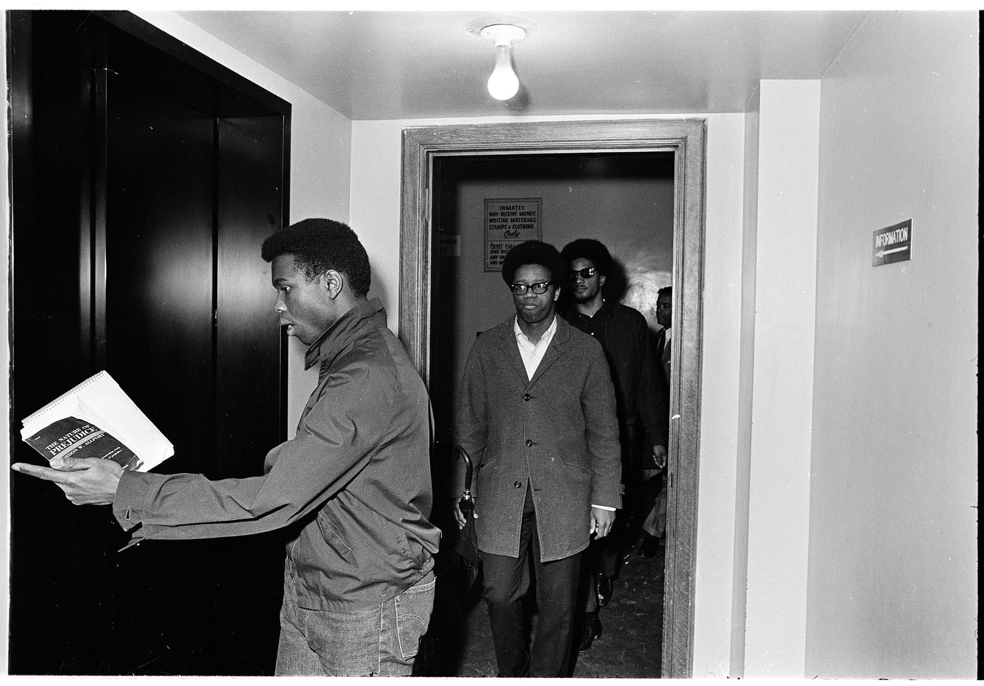 Image of Franklin High School sit-in defendants leaving prison, Seattle, April 5, 1968