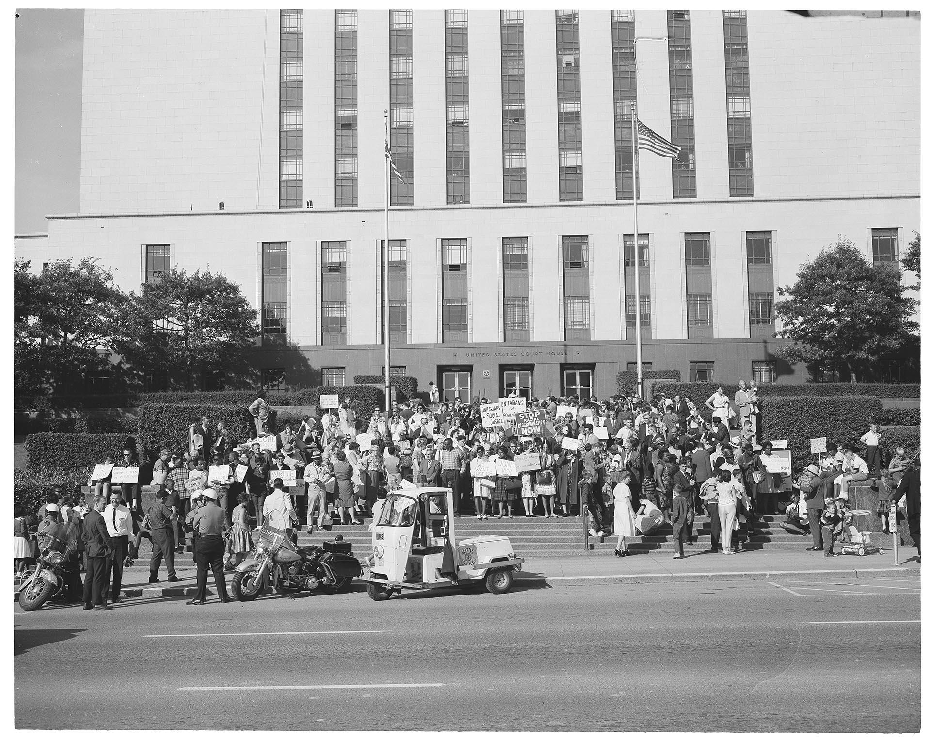Image of Vigil for missing Mississippi civil-rights workers at United States courthouse, Seattle, June 29,  1964