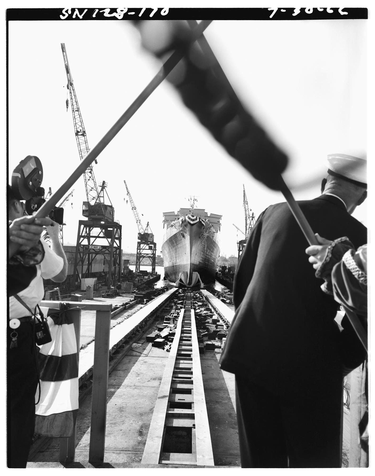 Image of Launch of the USS Coronado at the Lockheed Shipbuilding and Construction Company shipyard, Seattle, July 1, 1966