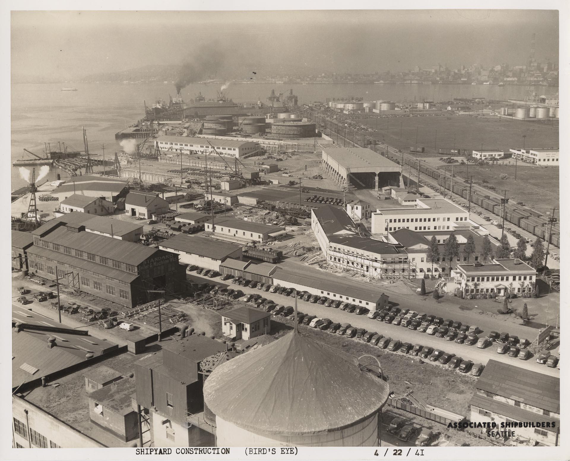 Image of Aerial view of the Associated Shipbuilders shipyard, Seattle, April 22, 1941