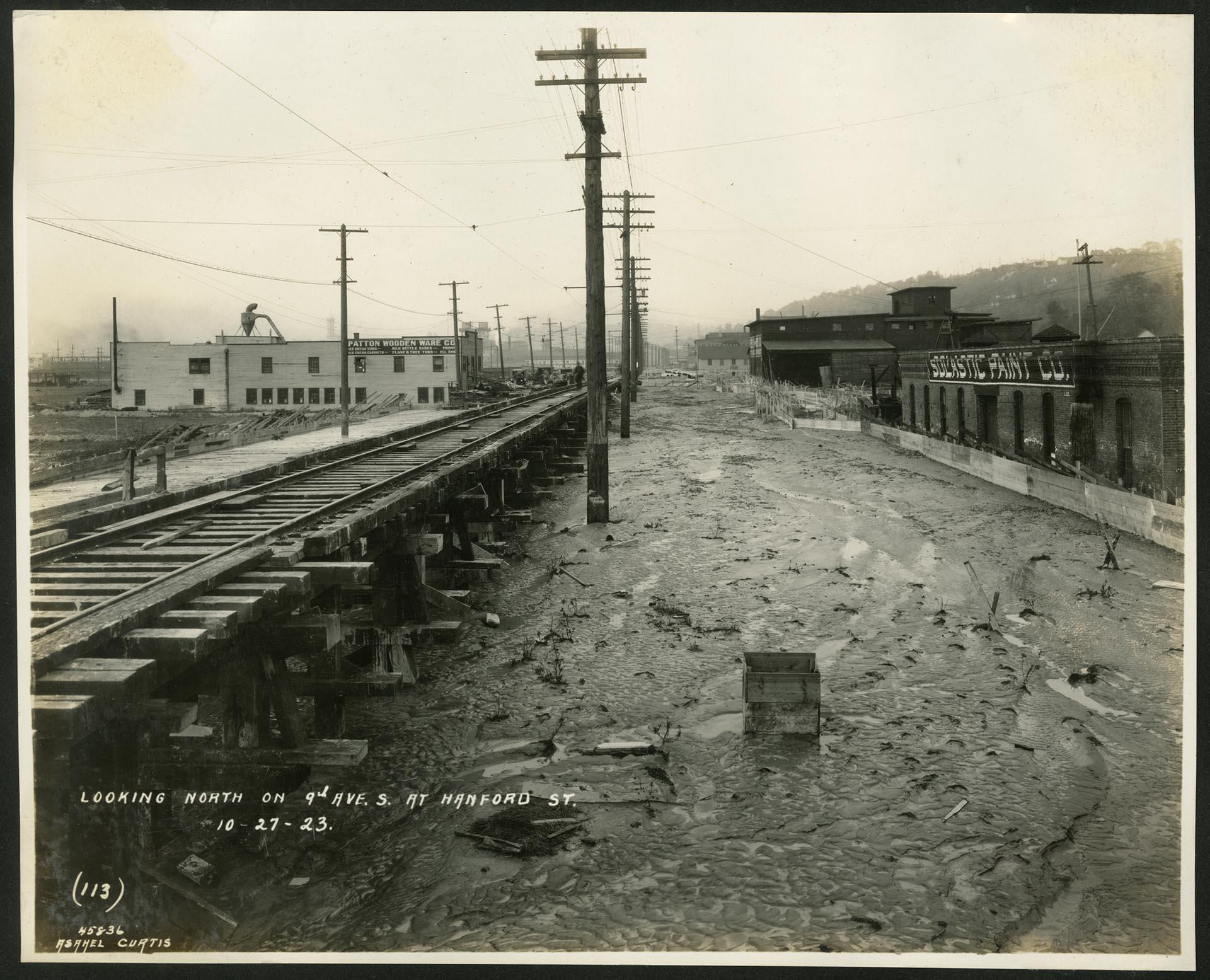 Image of View of 9th Avenue South at Hanford Street, Seattle, October 27, 1923
