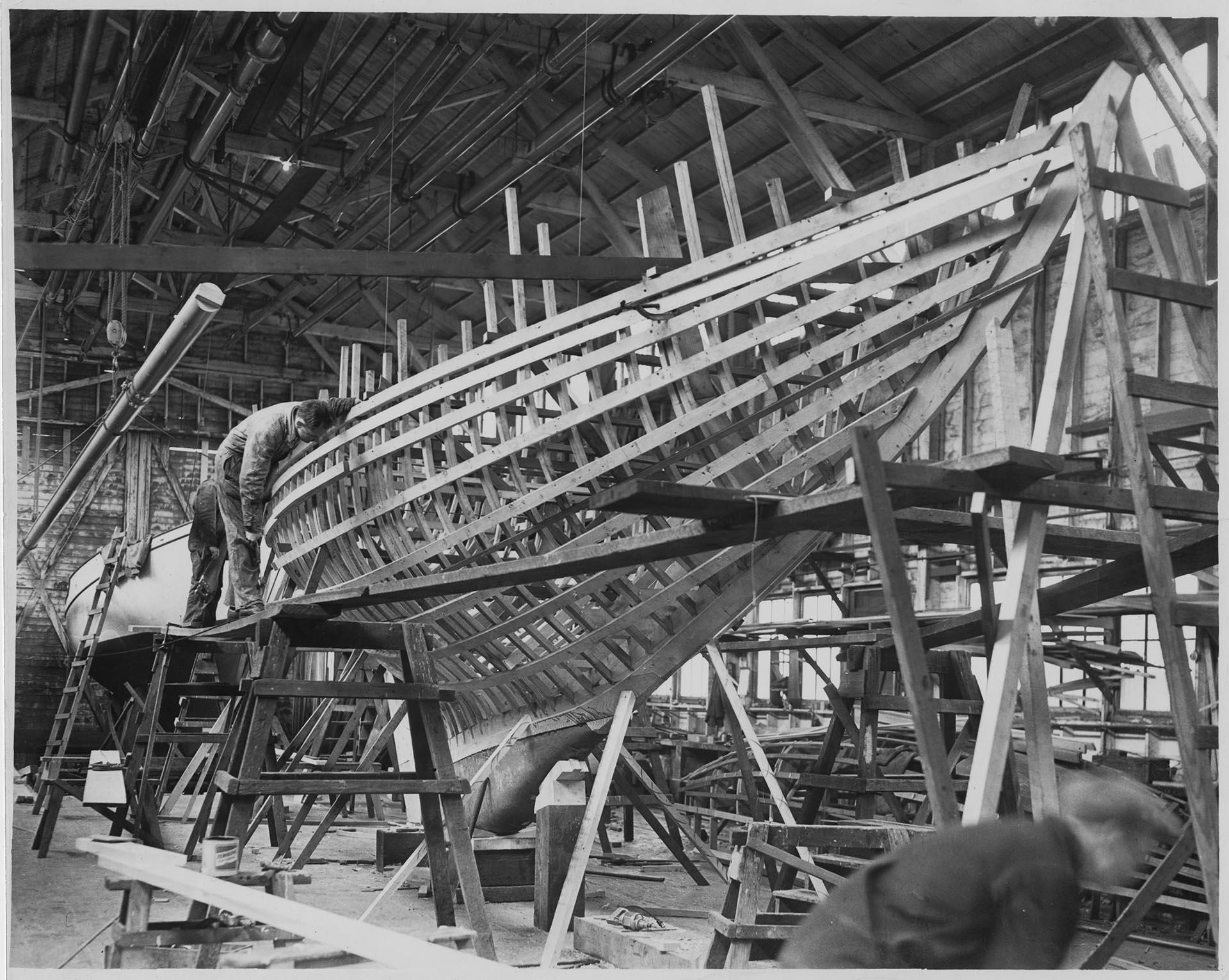 Image of Norman C. Blanchard with hull for sailboat 