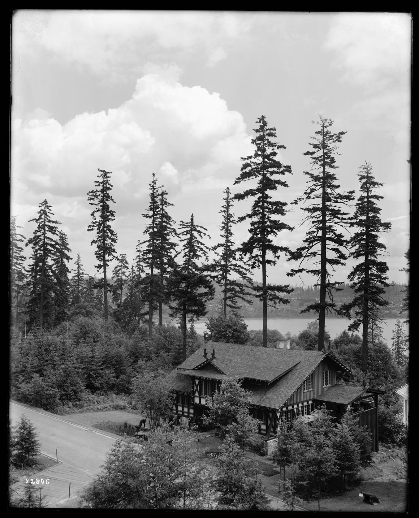 Image of Hoo-Hoo House with Lake Washington in the distance,  Alaska-Yukon-Pacific Exposition, 1909