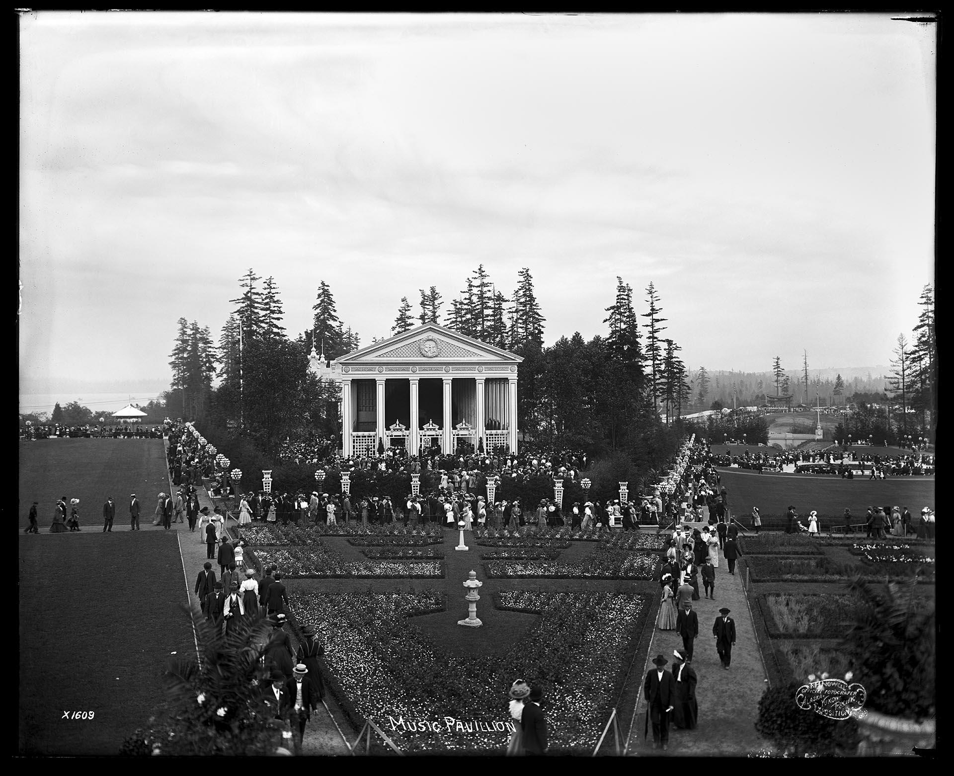 Image of Music Pavilion and spectators at the Alaska-Yukon-Pacific Exposition, 1909
