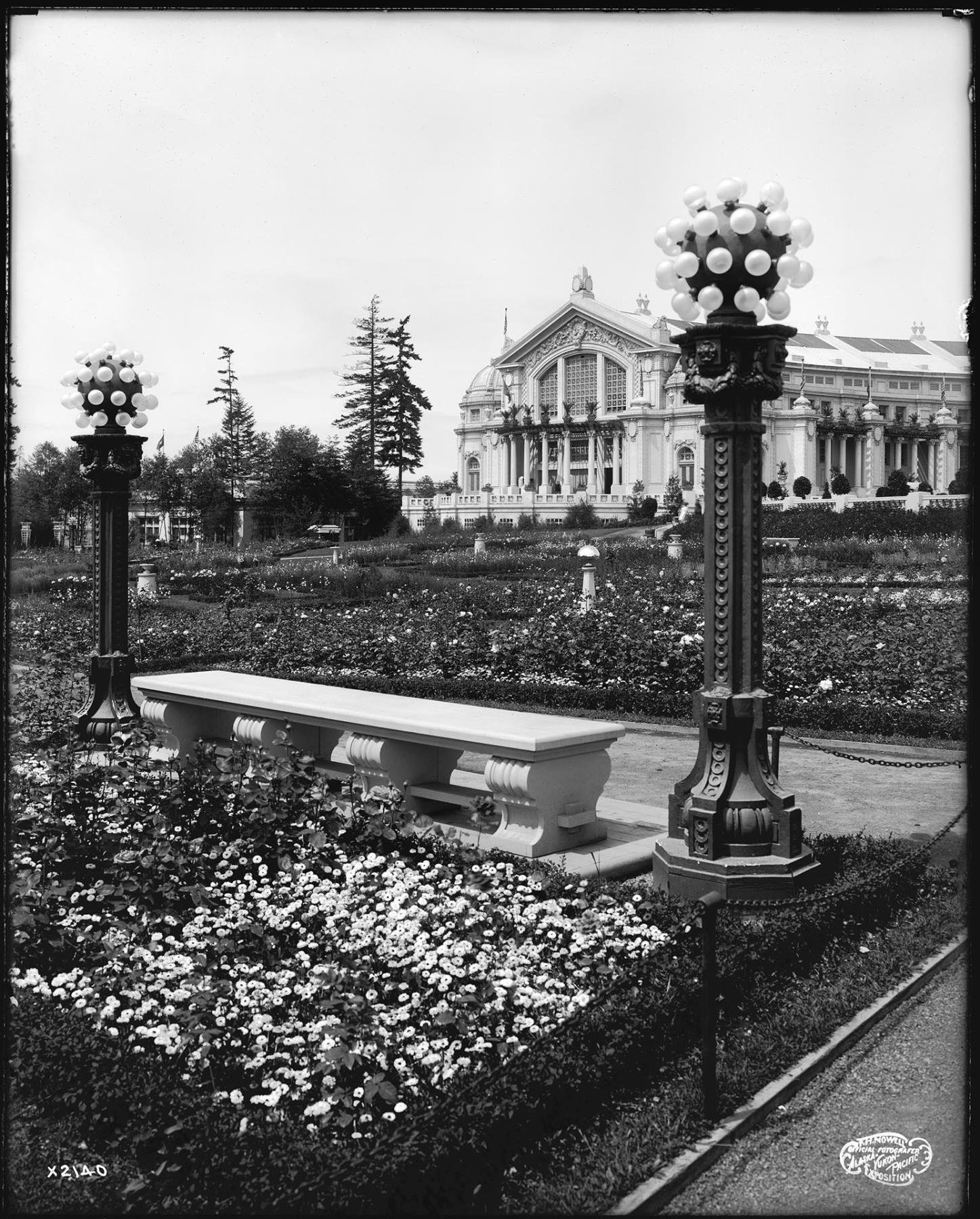 Image of Ornamental plantings near the Agriculture Building at the Alaska-Yukon-Pacific Exposition, 1909