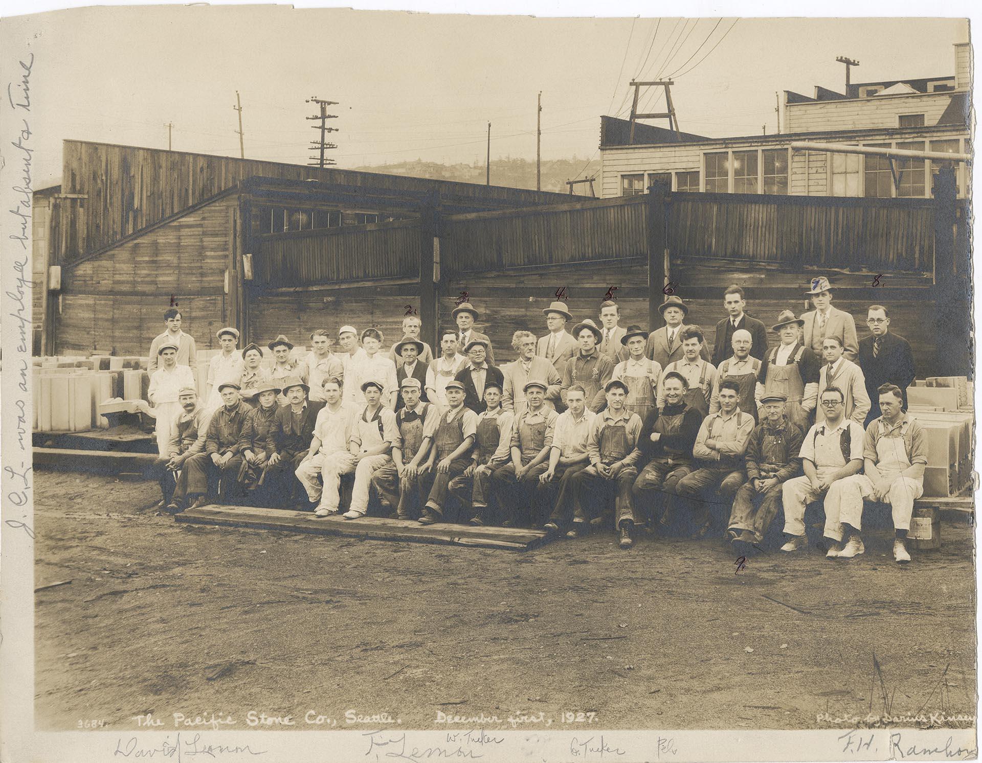 Image of Portrait of Pacific Stone Company employees, Seattle, 1927
