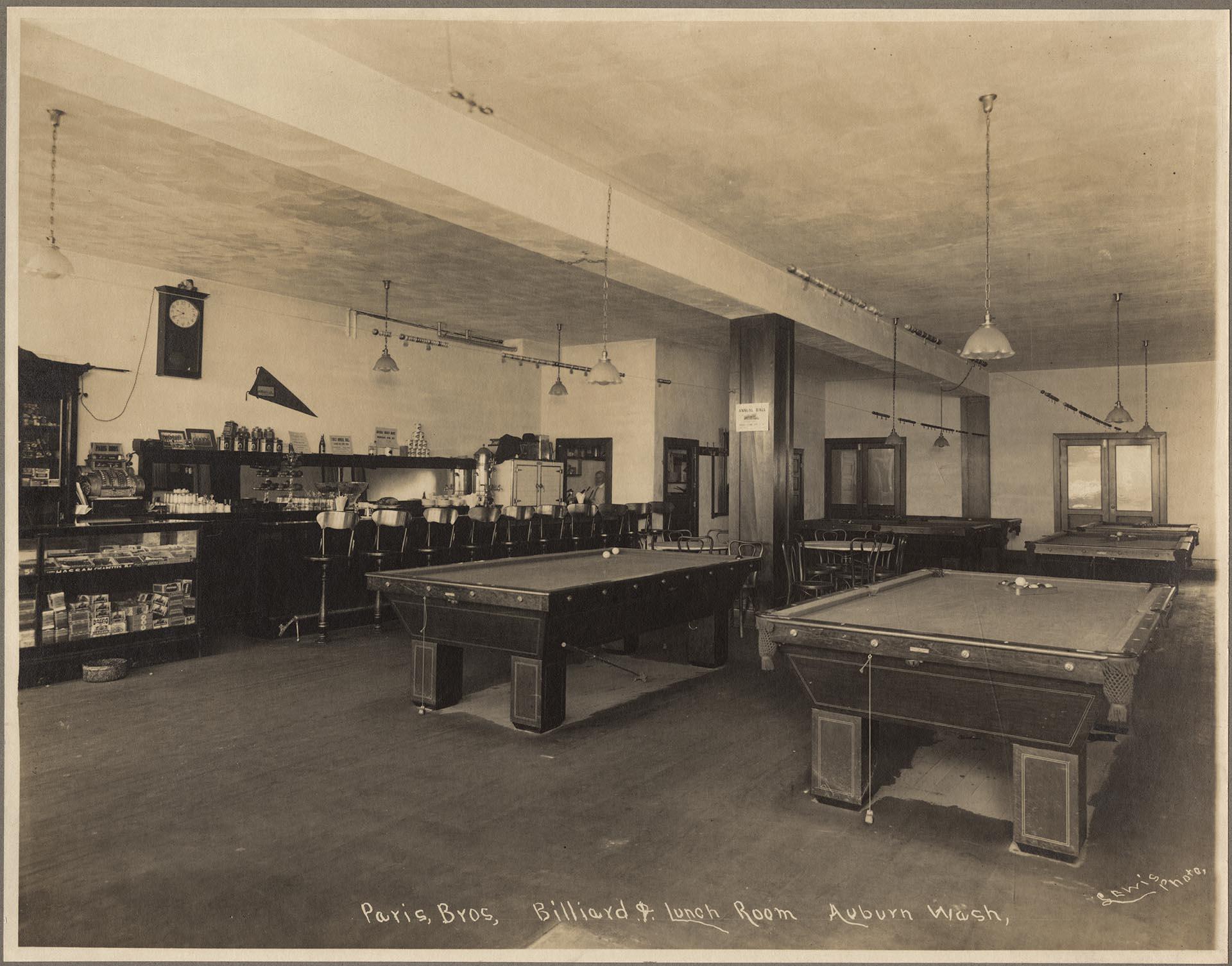 Image of Interior of the Paris Brothers Billiard and Lunch Room, Auburn, circa 1925